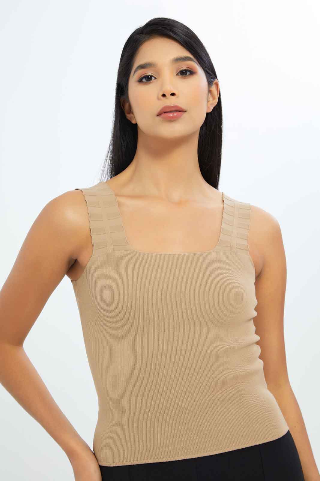 Redtag-Women-Beige-T-Scrunch-Shoulder-Tank-Category:Tops,-Colour:Beige,-Deals:New-In,-Filter:Women's-Clothing,-LEC,-LEC-Tops,-New-In-LEC-APL,-Non-Sale,-S23B,-Section:Women-Women's-