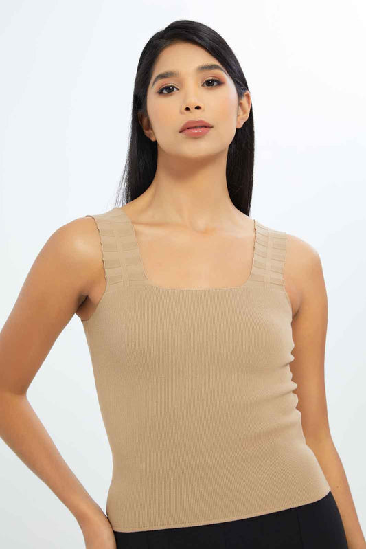 Redtag-Women-Beige-T-Scrunch-Shoulder-Tank-Category:Tops,-Colour:Beige,-Deals:New-In,-Filter:Women's-Clothing,-LEC,-LEC-Tops,-New-In-LEC-APL,-Non-Sale,-S23B,-Section:Women-Women's-