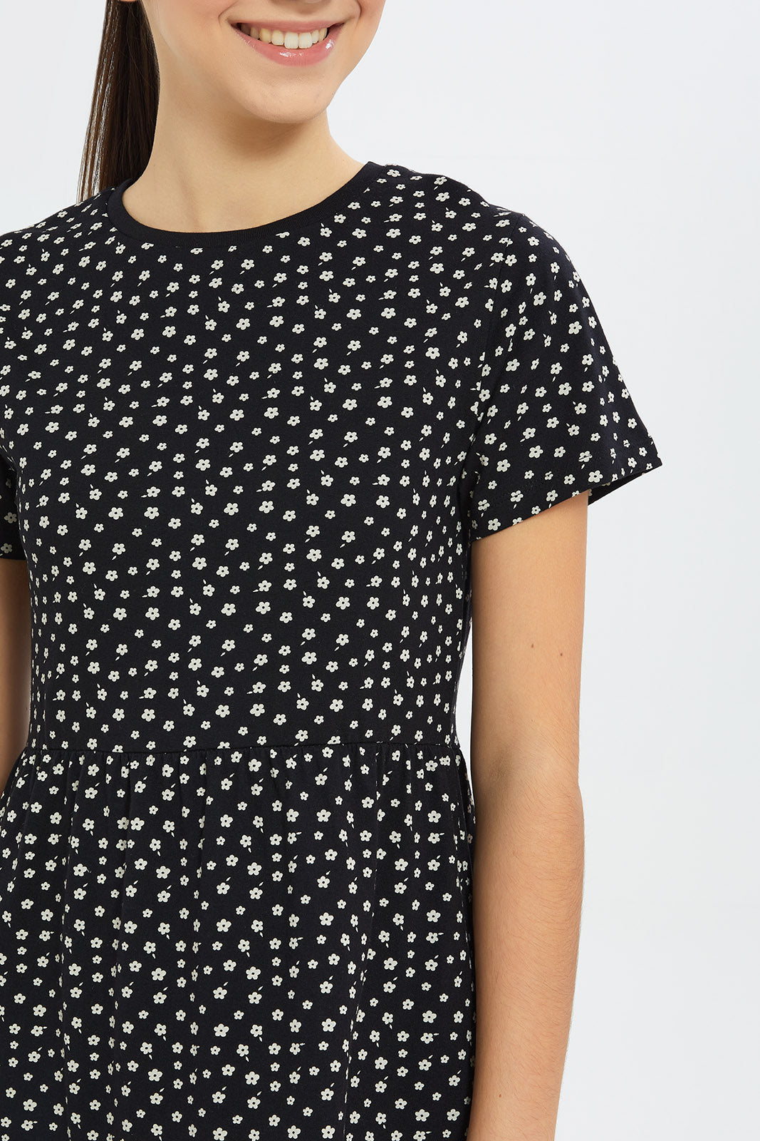 Redtag-Girls-Black/Pink-Ditsy-Print-Tiered-Dress-Category:Dresses,-Colour:Black,-Deals:New-In,-Dress-Size:Short-Dress,-Event:STRATEGY,-Filter:Senior-Girls-(8-to-14-Yrs),-GSR-Dresses,-H1:KWR,-H2:GSR,-H3:DRS,-H4:CAD,-New-In-GSR-APL,-Non-Sale,-Promo:PPE,-S23B,-Season:S23B,-Section:Girls-(0-to-14Yrs)-Senior-Girls-9 to 14 Years