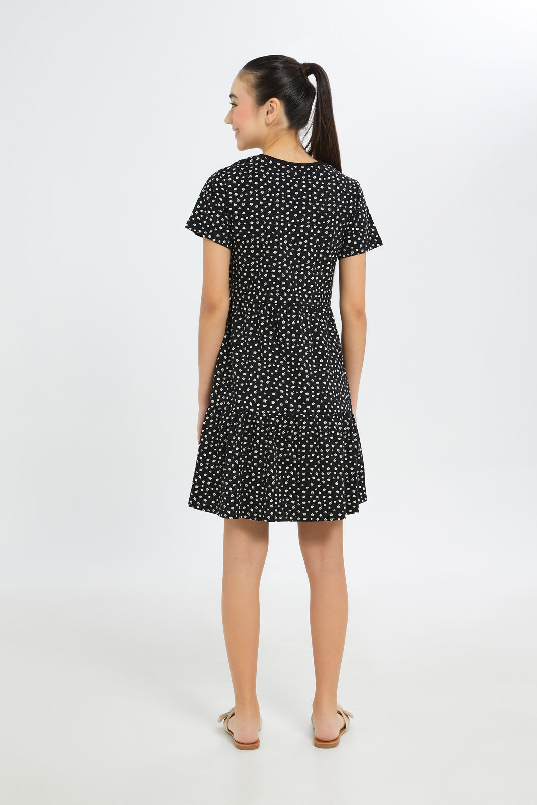 Redtag-Girls-Black/Pink-Ditsy-Print-Tiered-Dress-Category:Dresses,-Colour:Black,-Deals:New-In,-Dress-Size:Short-Dress,-Event:STRATEGY,-Filter:Senior-Girls-(8-to-14-Yrs),-GSR-Dresses,-H1:KWR,-H2:GSR,-H3:DRS,-H4:CAD,-New-In-GSR-APL,-Non-Sale,-Promo:PPE,-S23B,-Season:S23B,-Section:Girls-(0-to-14Yrs)-Senior-Girls-9 to 14 Years