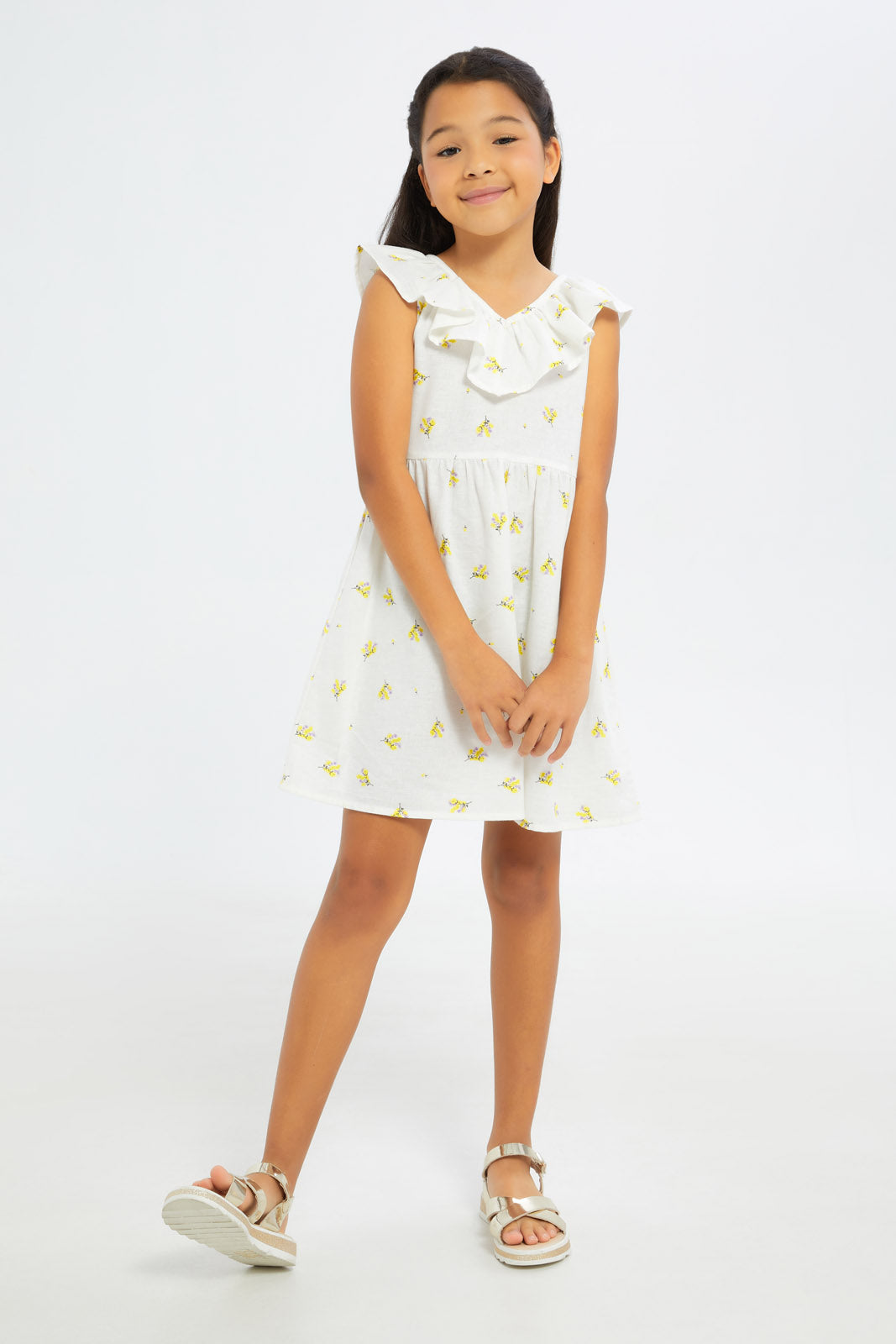Redtag-Girls-Linen-Tie-Dye-Dress---Yellow-Lilacs-Category:Dresses,-Colour:Yellow,-Deals:New-In,-Filter:Girls-(2-to-8-Yrs),-GIR-Dresses,-H1:KWR,-H2:GIR,-H3:DRS,-H4:CAD,-New-In-GIR-APL,-Non-Sale,-S23C,-Season:S23C,-Section:Girls-(0-to-14Yrs)-Girls-2 to 8 Years