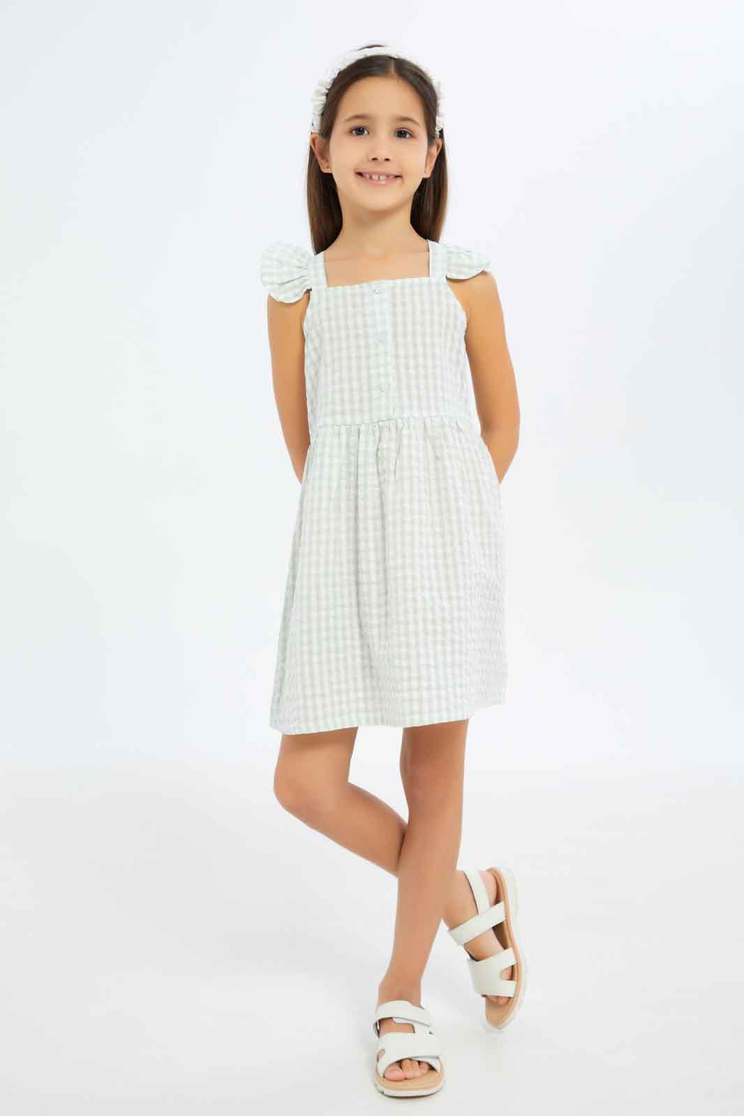 Redtag-Girls-Seersucker-Ruffle-Dress---Mint-Category:Dresses,-Colour:Mint,-Deals:New-In,-Filter:Girls-(2-to-8-Yrs),-GIR-Dresses,-New-In-GIR-APL,-Non-Sale,-S23C,-Section:Girls-(0-to-14Yrs)-Girls-2 to 8 Years