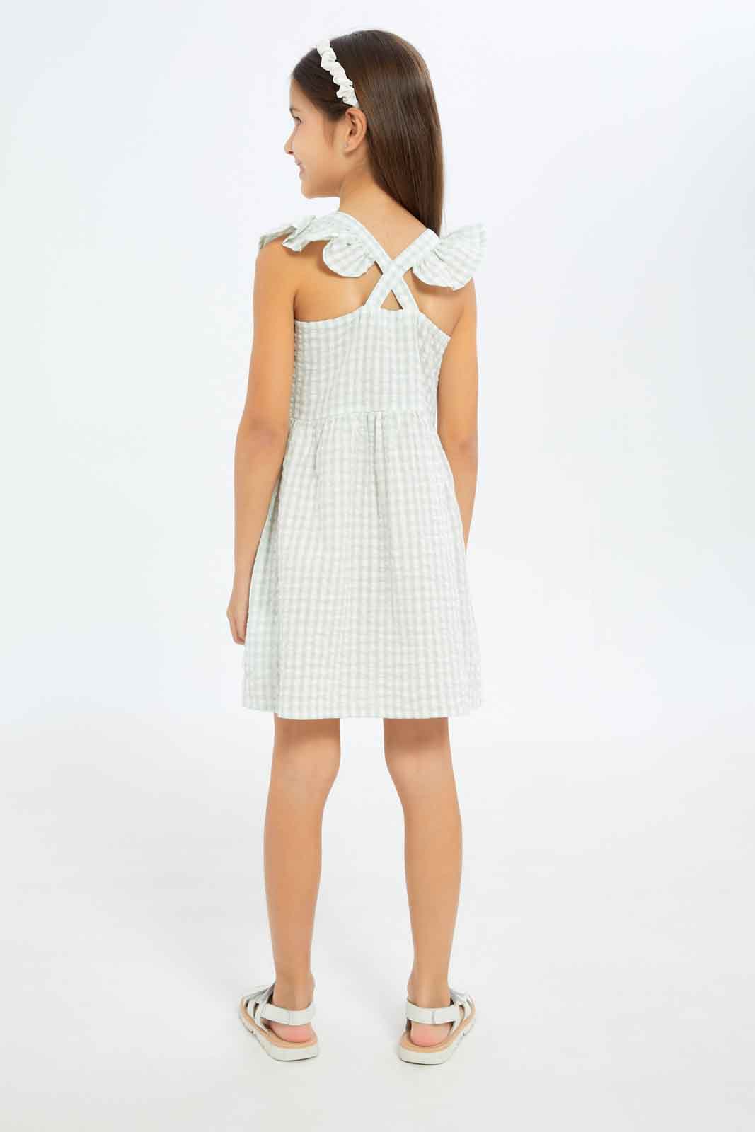 Redtag-Girls-Seersucker-Ruffle-Dress---Mint-Category:Dresses,-Colour:Mint,-Deals:New-In,-Filter:Girls-(2-to-8-Yrs),-GIR-Dresses,-New-In-GIR-APL,-Non-Sale,-S23C,-Section:Girls-(0-to-14Yrs)-Girls-2 to 8 Years