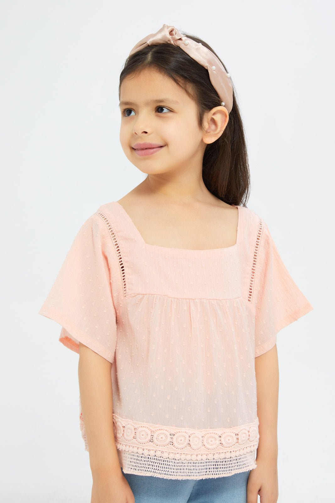 Redtag-Girls-Lace-Dobby-Inset-Blouse--Pale-Pink-Category:Blouses,-Colour:Apricot,-Deals:New-In,-Filter:Girls-(2-to-8-Yrs),-GIR-Blouses,-H1:KWR,-H2:GIR,-H3:BLO,-H4:CBL,-New-In-GIR-APL,-Non-Sale,-S23C,-Season:S23C,-Section:Girls-(0-to-14Yrs)-Girls-2 to 8 Years