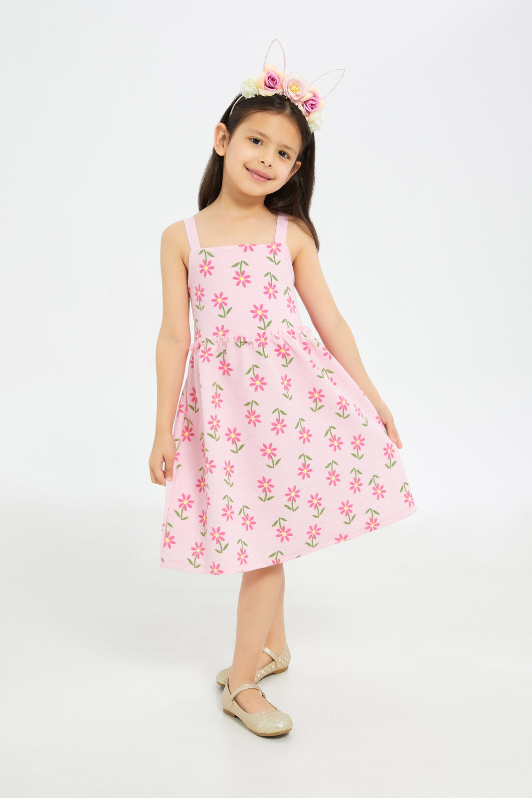 Redtag-Girls-Strappy-Textured-Knit-Dress-Pink-Category:Dresses,-Colour:Apricot,-Deals:New-In,-Filter:Girls-(2-to-8-Yrs),-GIR-Dresses,-H1:KWR,-H2:GIR,-H3:DRS,-H4:CAD,-New-In-GIR-APL,-Non-Sale,-RMD,-S23C,-Season:S23C,-Section:Girls-(0-to-14Yrs)-Girls-2 to 8 Years