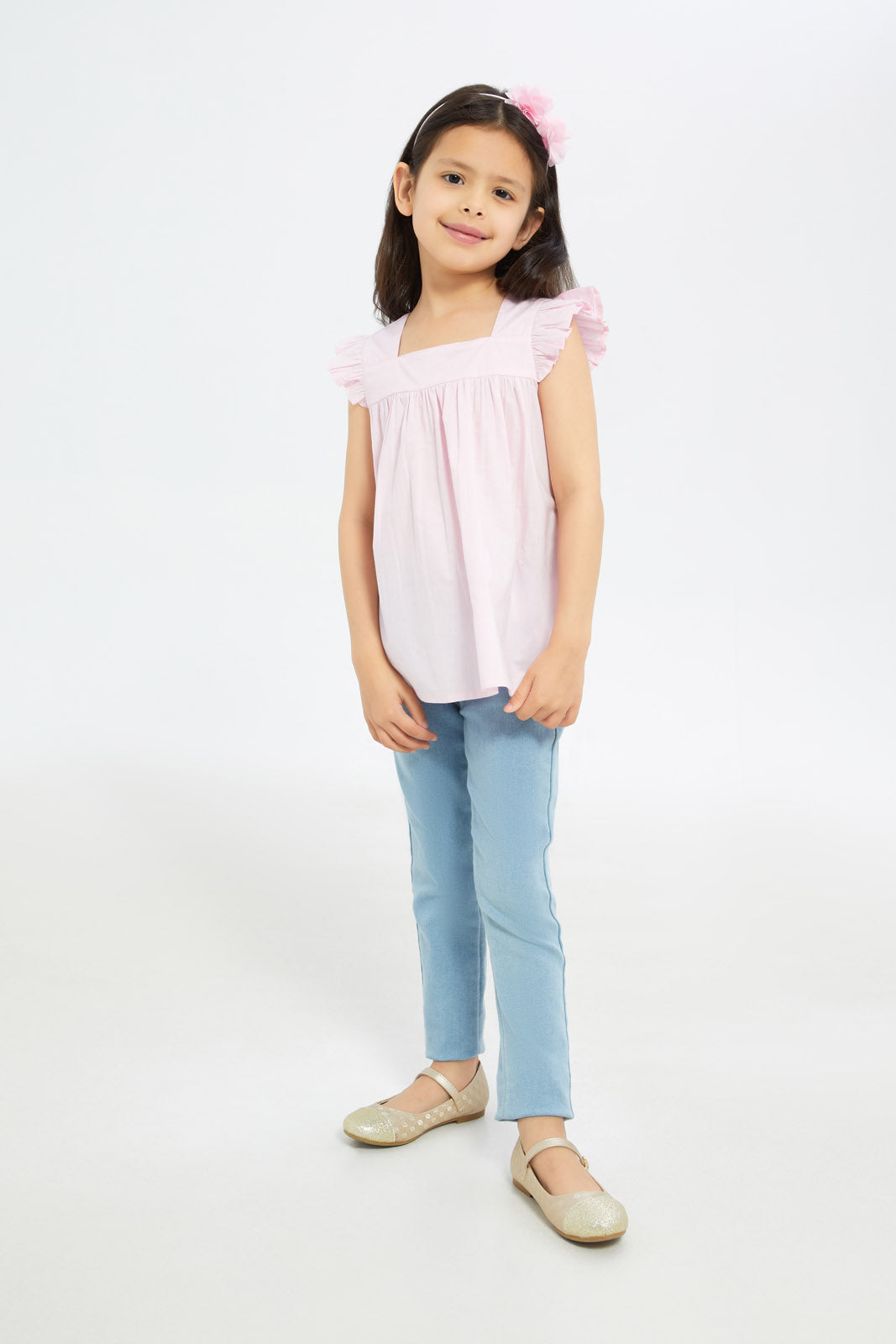 Redtag-Girls-Ruffle-Co-Ord-Blouse-Poplin-Blouse---Pink-Floral-Category:Blouses,-Colour:Apricot,-Deals:New-In,-Event:STRATEGY,-Filter:Girls-(2-to-8-Yrs),-GIR-Blouses,-H1:KWR,-H2:GIR,-H3:BLO,-H4:CBL,-New-In-GIR-APL,-Non-Sale,-Promo:VLM,-S23C,-Season:S23C,-Section:Girls-(0-to-14Yrs),-VLM-Girls-2 to 8 Years