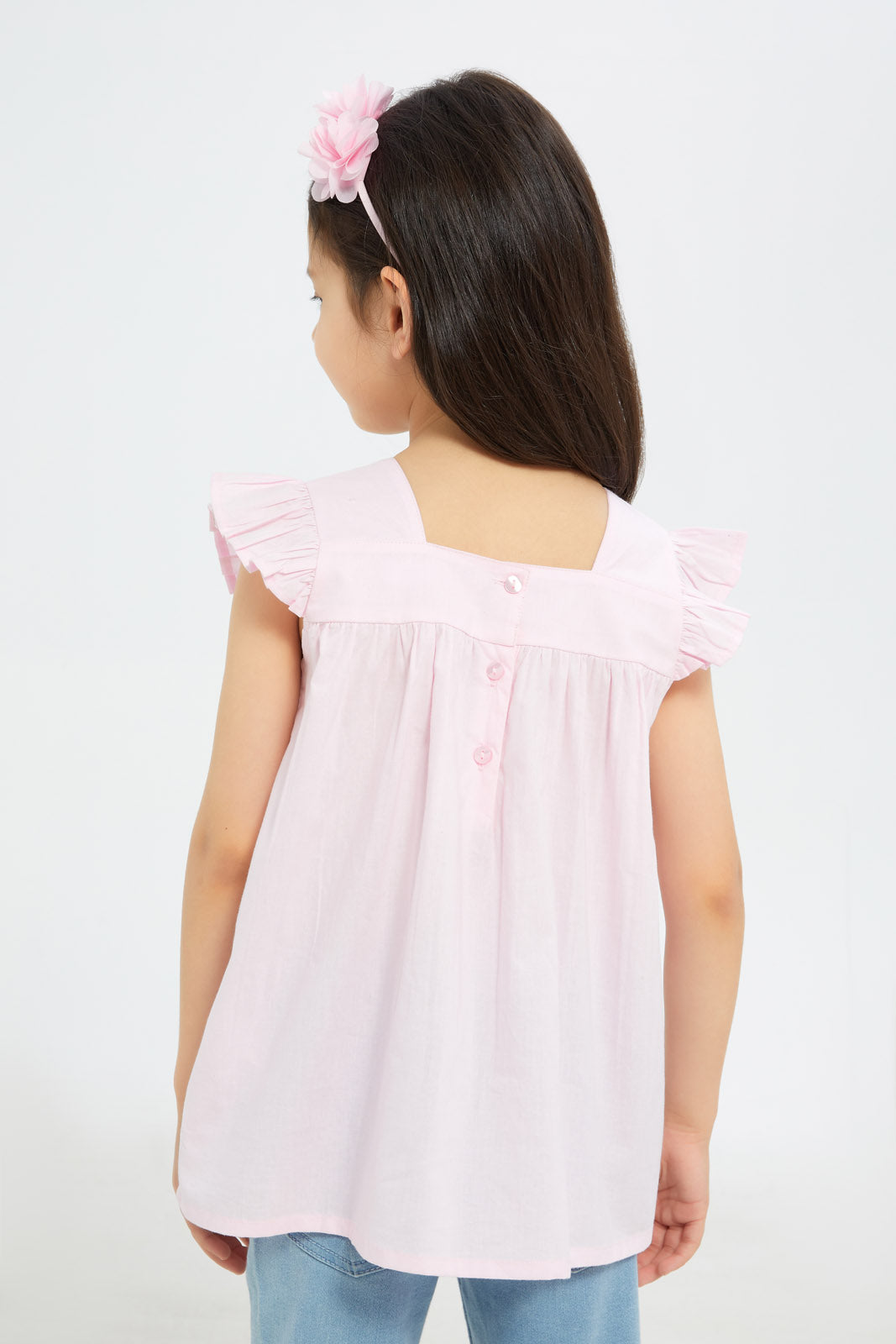 Redtag-Girls-Ruffle-Co-Ord-Blouse-Poplin-Blouse---Pink-Floral-Category:Blouses,-Colour:Apricot,-Deals:New-In,-Event:STRATEGY,-Filter:Girls-(2-to-8-Yrs),-GIR-Blouses,-H1:KWR,-H2:GIR,-H3:BLO,-H4:CBL,-New-In-GIR-APL,-Non-Sale,-Promo:VLM,-S23C,-Season:S23C,-Section:Girls-(0-to-14Yrs),-VLM-Girls-2 to 8 Years