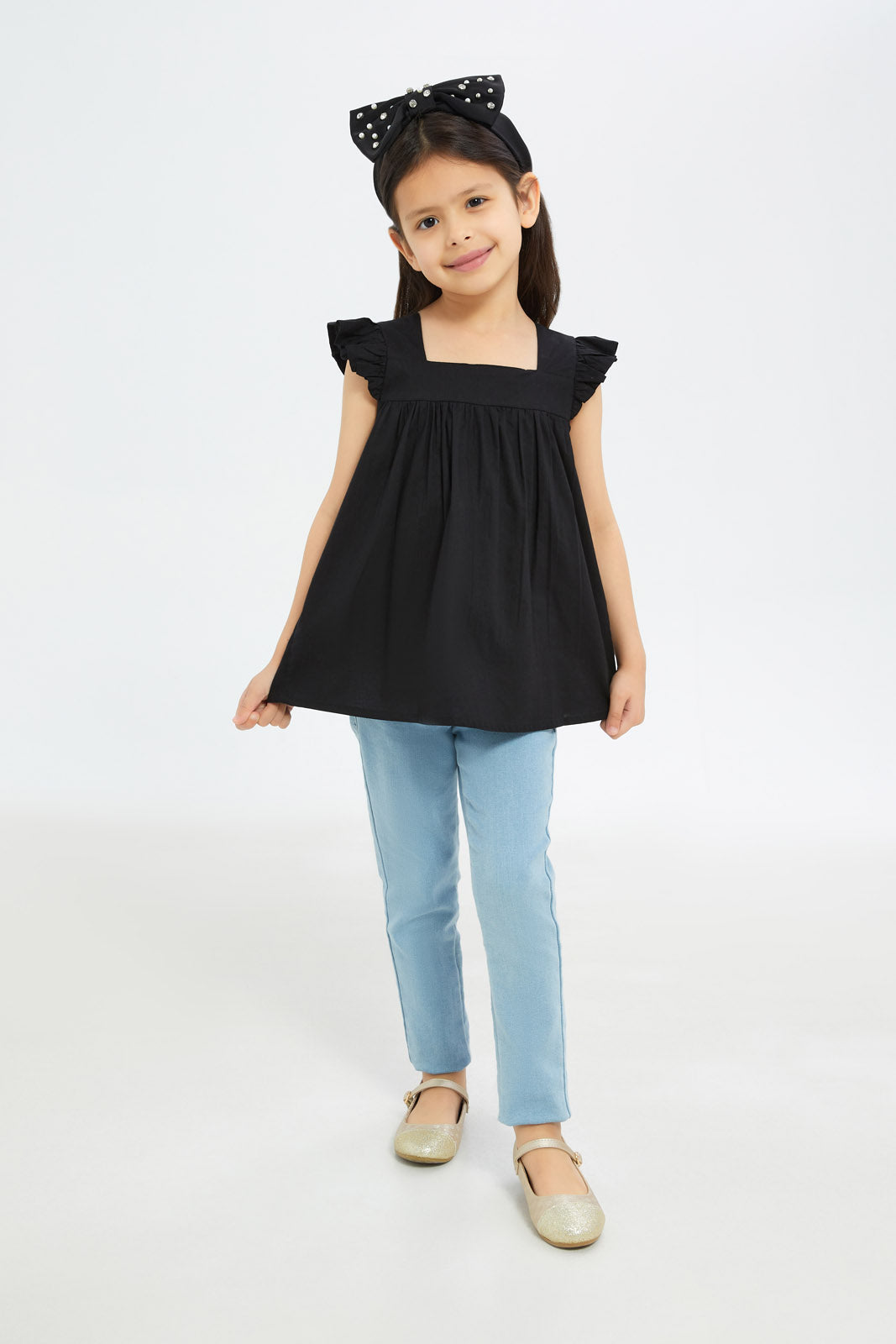 Redtag-Girls-Ruffle-Co-Ord-Blouse-Poplin-Blouse---Black-Category:Blouses,-Colour:Black,-Deals:New-In,-Event:STRATEGY,-Filter:Girls-(2-to-8-Yrs),-GIR-Blouses,-H1:KWR,-H2:GIR,-H3:BLO,-H4:CBL,-New-In-GIR-APL,-Non-Sale,-Promo:VLM,-S23C,-Season:S23C,-Section:Girls-(0-to-14Yrs),-VLM-Girls-2 to 8 Years