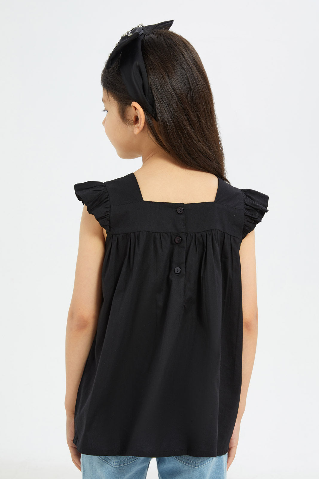 Redtag-Girls-Ruffle-Co-Ord-Blouse-Poplin-Blouse---Black-Category:Blouses,-Colour:Black,-Deals:New-In,-Event:STRATEGY,-Filter:Girls-(2-to-8-Yrs),-GIR-Blouses,-H1:KWR,-H2:GIR,-H3:BLO,-H4:CBL,-New-In-GIR-APL,-Non-Sale,-Promo:VLM,-S23C,-Season:S23C,-Section:Girls-(0-to-14Yrs),-VLM-Girls-2 to 8 Years