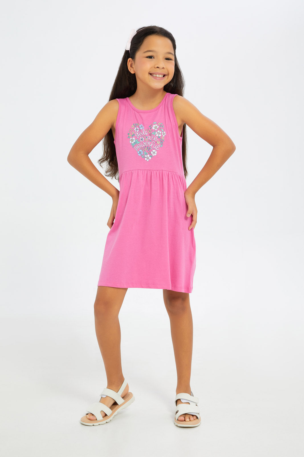 Redtag-Girls-Sleeveless-Opp-Knit-Dress---Pink-Aop-Floral-Category:Dresses,-Colour:Apricot,-Deals:New-In,-Filter:Girls-(2-to-8-Yrs),-GIR-Dresses,-H1:KWR,-H2:GIR,-H3:DRS,-H4:CAD,-New-In-GIR-APL,-Non-Sale,-S23C,-Season:S23C,-Section:Girls-(0-to-14Yrs),-VLM-Girls-2 to 8 Years