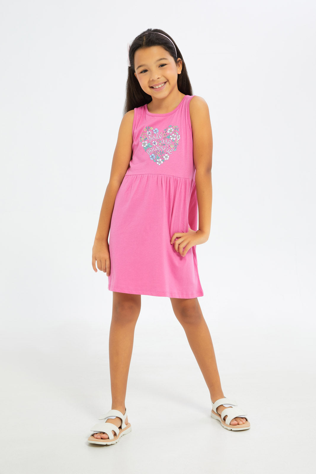 Redtag-Girls-Sleeveless-Opp-Knit-Dress---Pink-Aop-Floral-Category:Dresses,-Colour:Apricot,-Deals:New-In,-Filter:Girls-(2-to-8-Yrs),-GIR-Dresses,-H1:KWR,-H2:GIR,-H3:DRS,-H4:CAD,-New-In-GIR-APL,-Non-Sale,-S23C,-Season:S23C,-Section:Girls-(0-to-14Yrs),-VLM-Girls-2 to 8 Years