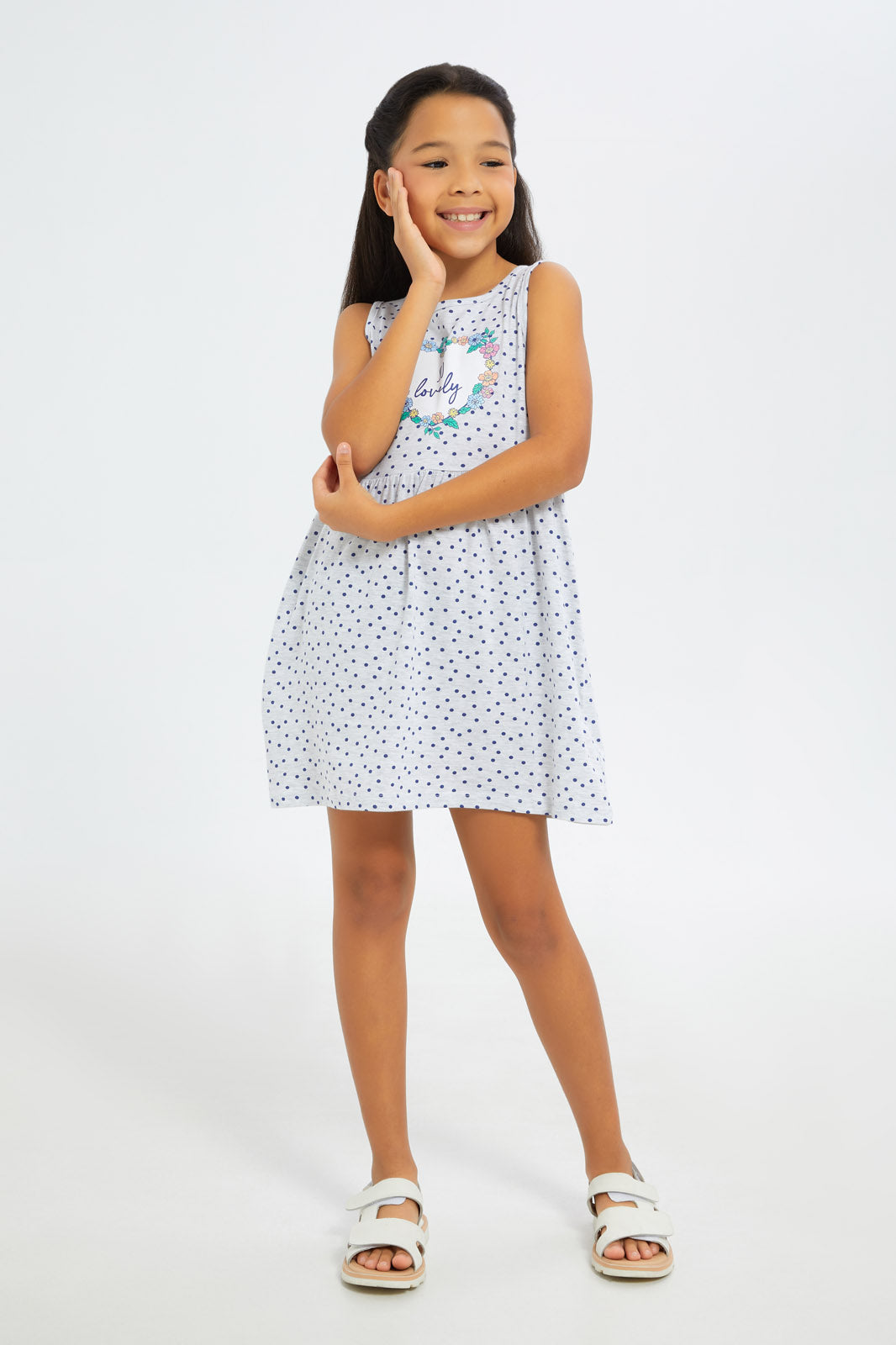 Redtag-Girls-Sleeveless-Opp-Knit-Dress---Grey-Melange-Collegiate-Category:Dresses,-Colour:Grey,-Deals:New-In,-Filter:Girls-(2-to-8-Yrs),-GIR-Dresses,-H1:KWR,-H2:GIR,-H3:DRS,-H4:CAD,-New-In-GIR-APL,-Non-Sale,-S23C,-Season:S23C,-Section:Girls-(0-to-14Yrs),-VLM-Girls-2 to 8 Years