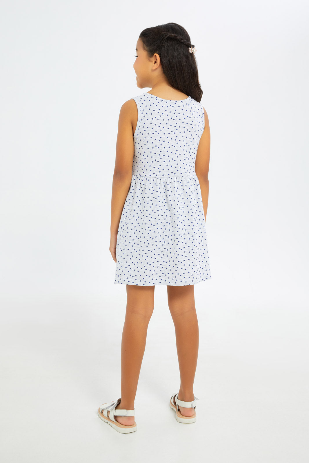 Redtag-Girls-Sleeveless-Opp-Knit-Dress---Grey-Melange-Collegiate-Category:Dresses,-Colour:Grey,-Deals:New-In,-Filter:Girls-(2-to-8-Yrs),-GIR-Dresses,-H1:KWR,-H2:GIR,-H3:DRS,-H4:CAD,-New-In-GIR-APL,-Non-Sale,-S23C,-Season:S23C,-Section:Girls-(0-to-14Yrs),-VLM-Girls-2 to 8 Years