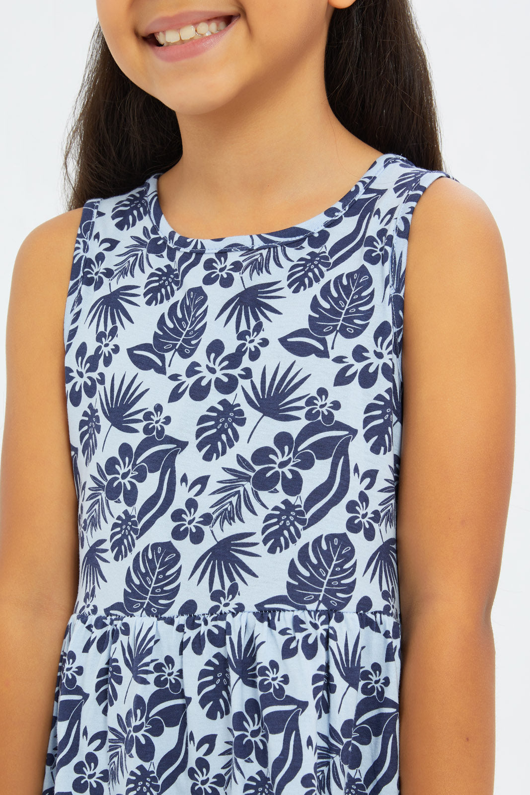 Redtag-Girls-Sleeveless-Opp-Knit-Dress---Blue-Tropical-Floral-Category:Dresses,-Colour:Blue,-Deals:New-In,-Filter:Girls-(2-to-8-Yrs),-GIR-Dresses,-H1:KWR,-H2:GIR,-H3:DRS,-H4:CAD,-New-In-GIR-APL,-Non-Sale,-S23C,-Season:S23C,-Section:Girls-(0-to-14Yrs),-VLM-Girls-2 to 8 Years
