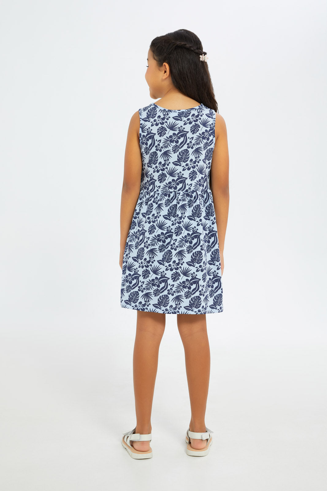 Redtag-Girls-Sleeveless-Opp-Knit-Dress---Blue-Tropical-Floral-Category:Dresses,-Colour:Blue,-Deals:New-In,-Filter:Girls-(2-to-8-Yrs),-GIR-Dresses,-H1:KWR,-H2:GIR,-H3:DRS,-H4:CAD,-New-In-GIR-APL,-Non-Sale,-S23C,-Season:S23C,-Section:Girls-(0-to-14Yrs),-VLM-Girls-2 to 8 Years