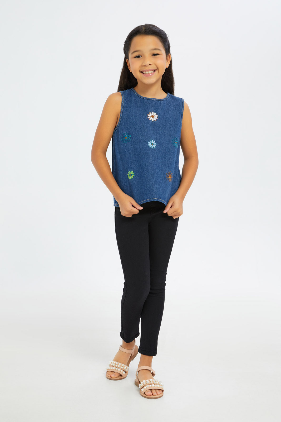 Redtag-Girls-Embroidered-Denim-Blouse---Blue-Category:Blouses,-Colour:Blue,-Deals:New-In,-Filter:Girls-(2-to-8-Yrs),-GIR-Blouses,-H1:KWR,-H2:GIR,-H3:BLO,-H4:CBL,-New-In-GIR-APL,-Non-Sale,-S23C,-Season:S23C,-Section:Girls-(0-to-14Yrs)-Girls-2 to 8 Years