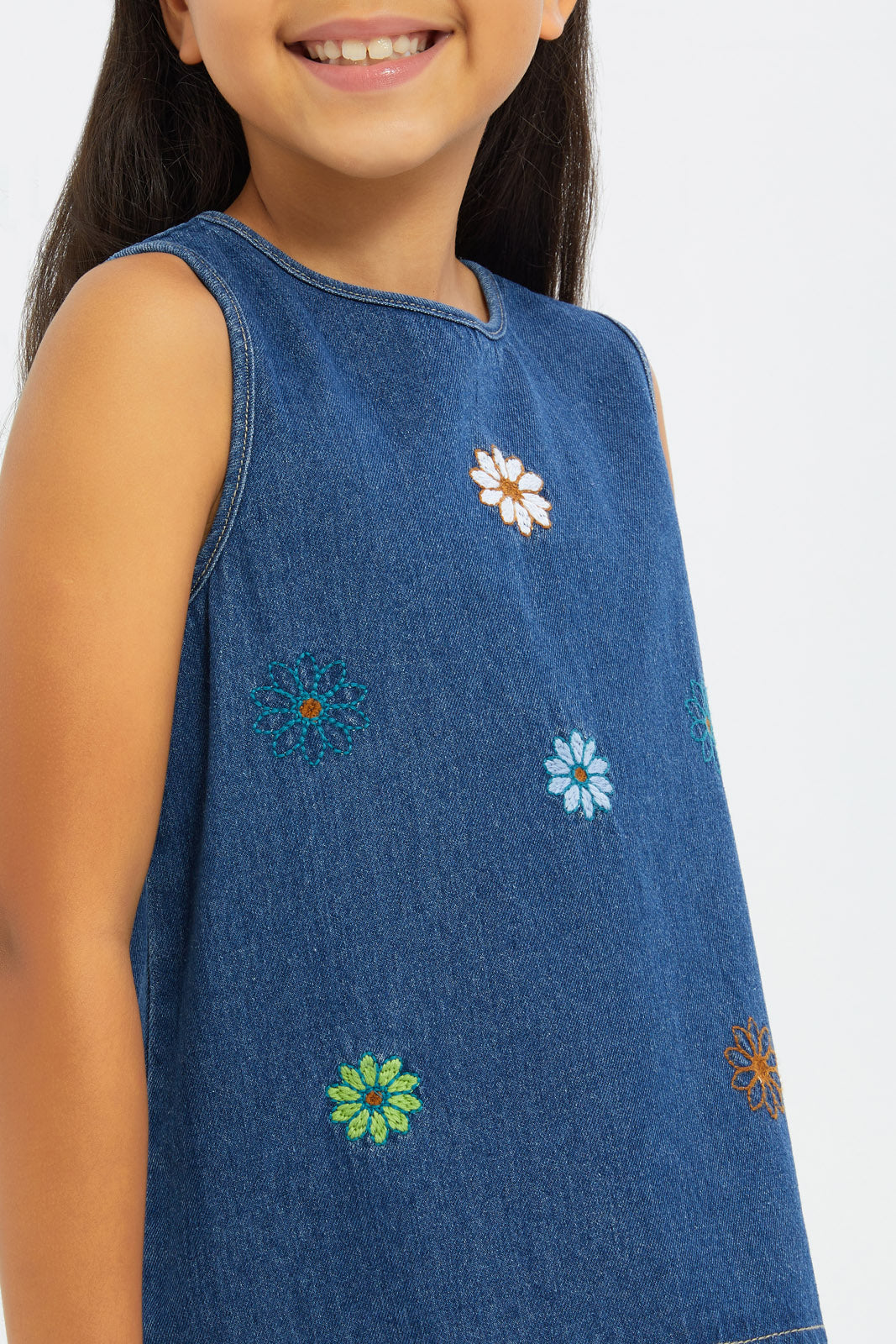 Redtag-Girls-Embroidered-Denim-Blouse---Blue-Category:Blouses,-Colour:Blue,-Deals:New-In,-Filter:Girls-(2-to-8-Yrs),-GIR-Blouses,-H1:KWR,-H2:GIR,-H3:BLO,-H4:CBL,-New-In-GIR-APL,-Non-Sale,-S23C,-Season:S23C,-Section:Girls-(0-to-14Yrs)-Girls-2 to 8 Years