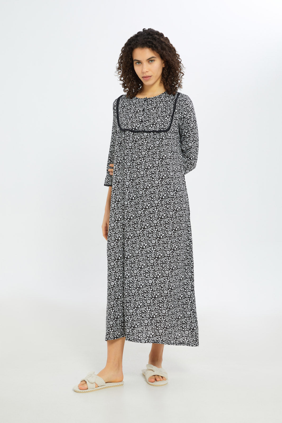 Redtag-Women-Black-Longsleeves-Nightgown-Category:Nightgowns,-Colour:Black,-Deals:New-In,-Filter:Women's-Clothing,-H1:LWR,-H2:LDN,-H3:NWR,-H4:NGN,-New-In-Women-APL,-Non-Sale,-RMD,-S23C,-Season:S23C,-Section:Women,-Women-Nightgowns--