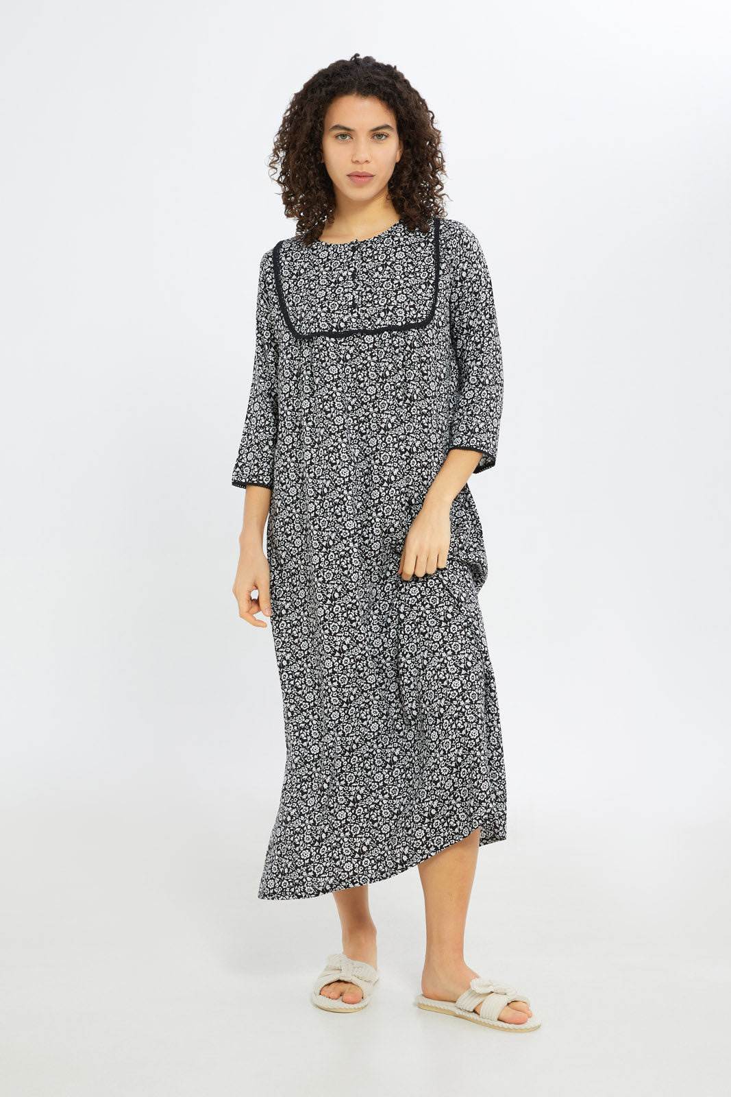 Redtag-Women-Black-Longsleeves-Nightgown-Category:Nightgowns,-Colour:Black,-Deals:New-In,-Filter:Women's-Clothing,-H1:LWR,-H2:LDN,-H3:NWR,-H4:NGN,-New-In-Women-APL,-Non-Sale,-RMD,-S23C,-Season:S23C,-Section:Women,-Women-Nightgowns--