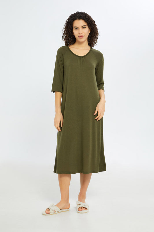 Redtag-Women-Green-Long-Sleeves-Nightgown-Category:Nightgowns,-Colour:Green,-Deals:New-In,-Filter:Women's-Clothing,-H1:LWR,-H2:LDN,-H3:NWR,-H4:NGN,-New-In-Women-APL,-Non-Sale,-S23C,-Season:S23C,-Section:Women,-Women-Nightgowns--