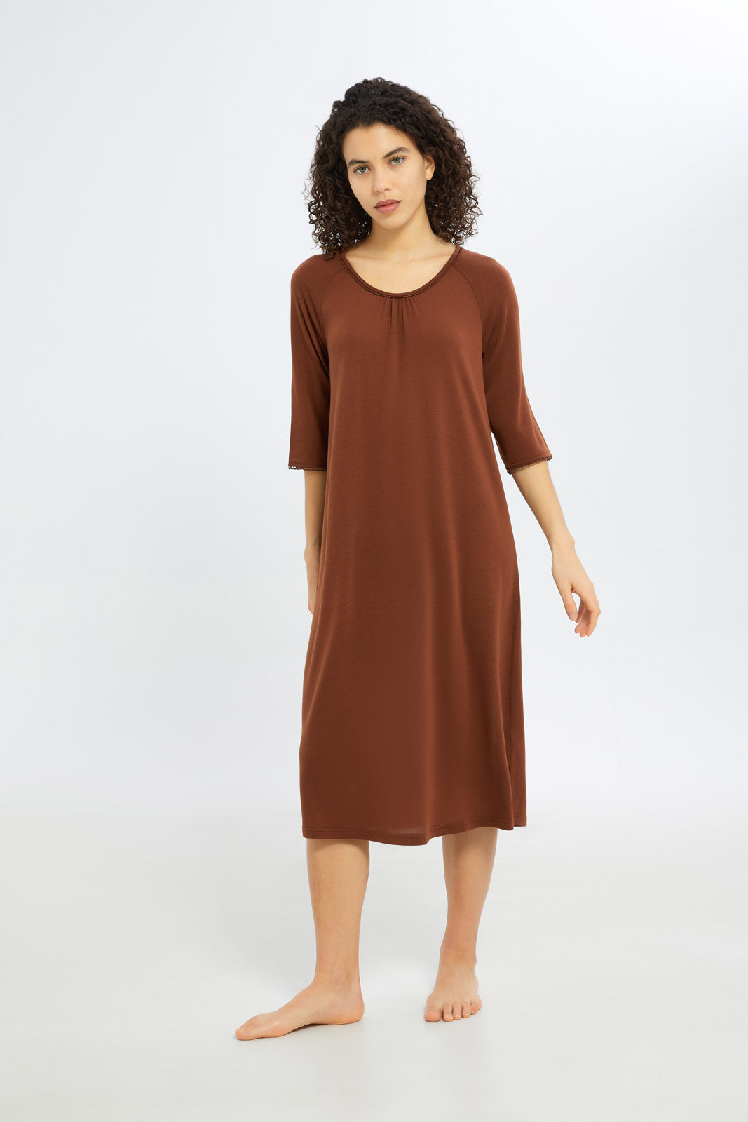 Redtag-Women-Brown-Long-Sleeves-Nightgown-Category:Nightgowns,-Colour:Brown,-Deals:New-In,-Filter:Women's-Clothing,-H1:LWR,-H2:LDN,-H3:NWR,-H4:NGN,-New-In-Women-APL,-Non-Sale,-S23C,-Season:S23C,-Section:Women,-Women-Nightgowns--