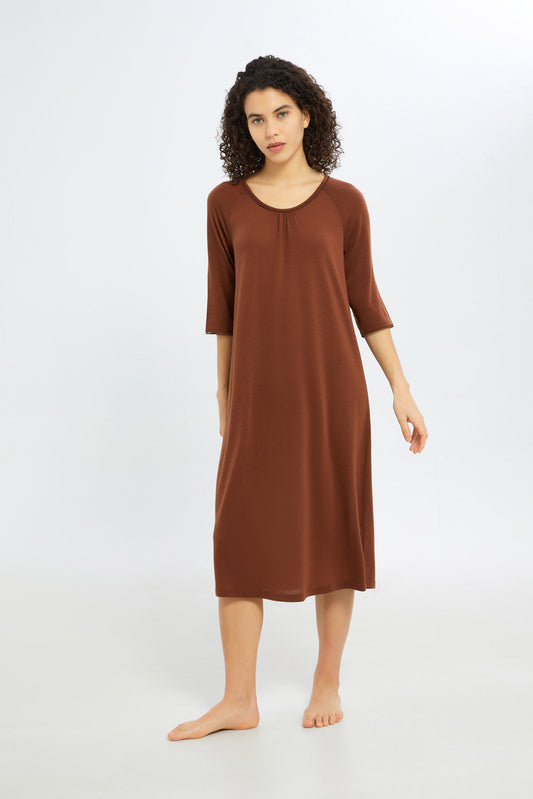 Redtag-Women-Brown-Long-Sleeves-Nightgown-Category:Nightgowns,-Colour:Brown,-Deals:New-In,-Filter:Women's-Clothing,-H1:LWR,-H2:LDN,-H3:NWR,-H4:NGN,-New-In-Women-APL,-Non-Sale,-S23C,-Season:S23C,-Section:Women,-Women-Nightgowns--