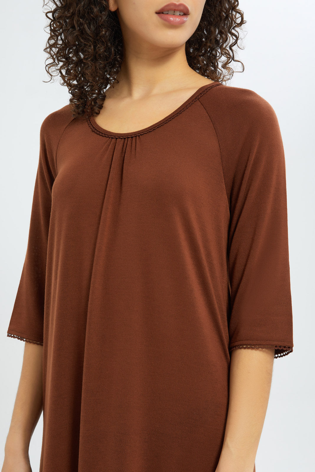 Redtag-Women-Brown-Long-Sleeves-Nightgown-Category:Nightgowns,-Colour:Brown,-Deals:New-In,-Filter:Women's-Clothing,-H1:LWR,-H2:LDN,-H3:NWR,-H4:NGN,-New-In-Women-APL,-Non-Sale,-S23C,-Season:S23C,-Section:Women,-Women-Nightgowns--