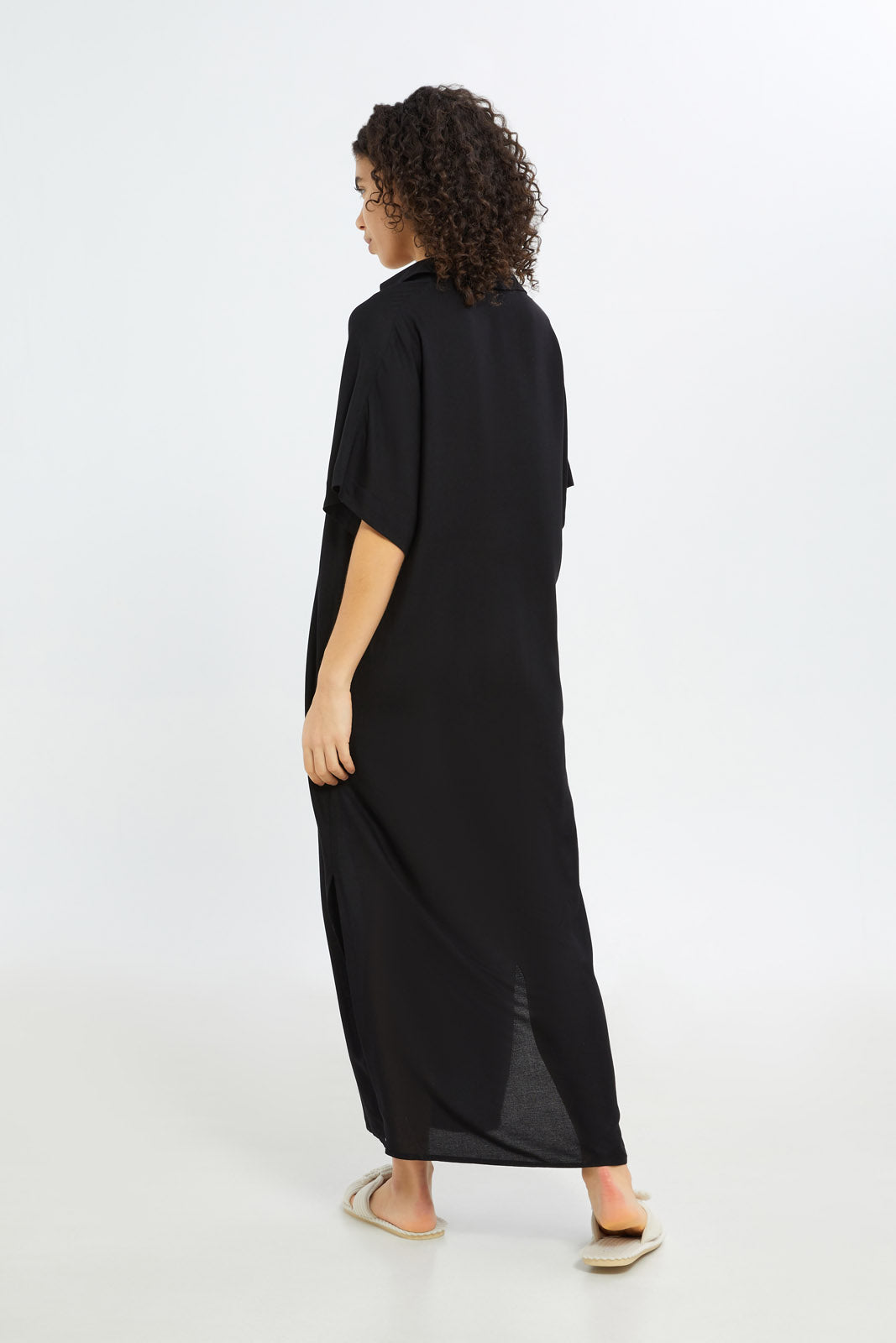 Redtag-Women-Black-Short-Sleeves-With-Collar-Nightgown-Category:Nightgowns,-Colour:Black,-Deals:New-In,-Filter:Women's-Clothing,-H1:LWR,-H2:LDN,-H3:NWR,-H4:NGN,-New-In-Women-APL,-Non-Sale,-RMD,-S23C,-Season:S23C,-Section:Women,-Women-Nightgowns--