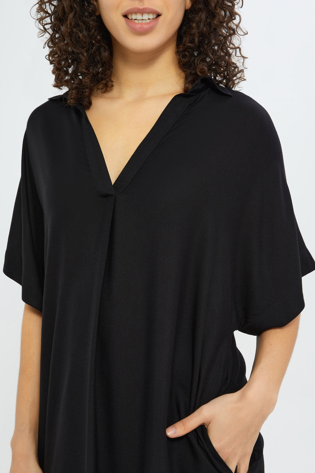Redtag-Women-Black-Short-Sleeves-With-Collar-Nightgown-Category:Nightgowns,-Colour:Black,-Deals:New-In,-Filter:Women's-Clothing,-H1:LWR,-H2:LDN,-H3:NWR,-H4:NGN,-New-In-Women-APL,-Non-Sale,-RMD,-S23C,-Season:S23C,-Section:Women,-Women-Nightgowns--