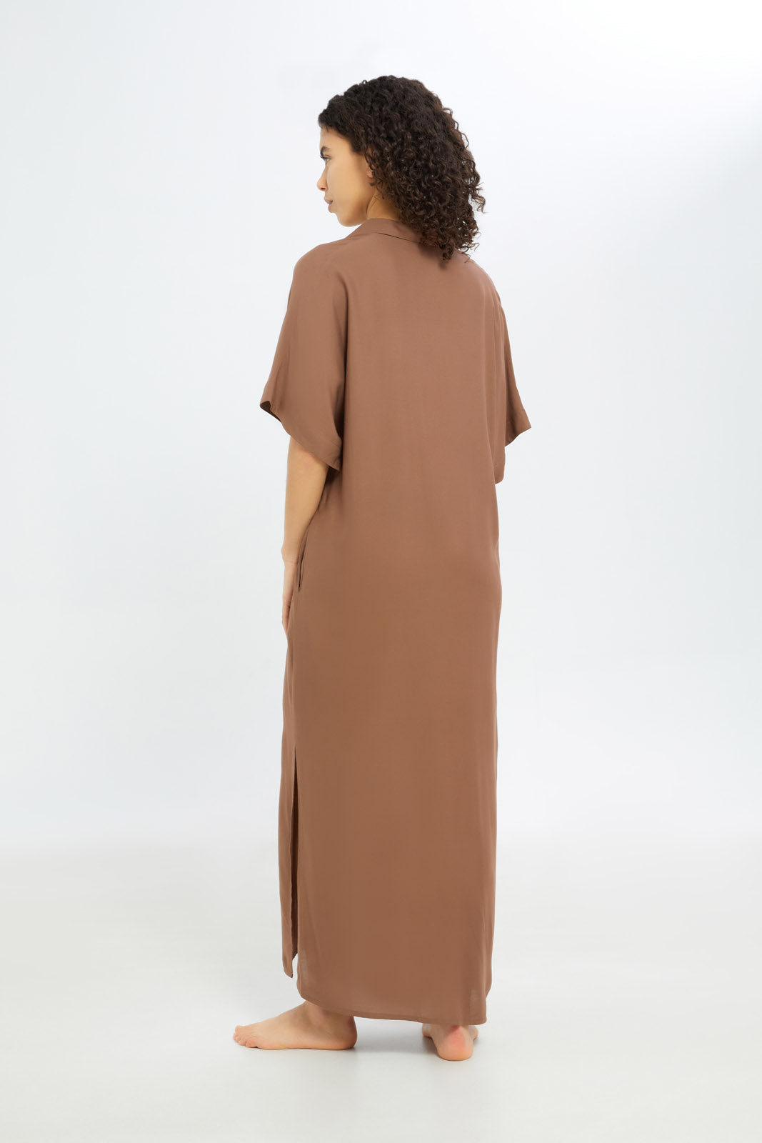 Redtag-Women-Sand-Short-Sleeves-With-Collar-Nightgown-Category:Nightgowns,-Colour:Sand,-Deals:New-In,-Filter:Women's-Clothing,-H1:LWR,-H2:LDN,-H3:NWR,-H4:NGN,-New-In-Women-APL,-Non-Sale,-S23C,-Season:S23C,-Section:Women,-Women-Nightgowns--