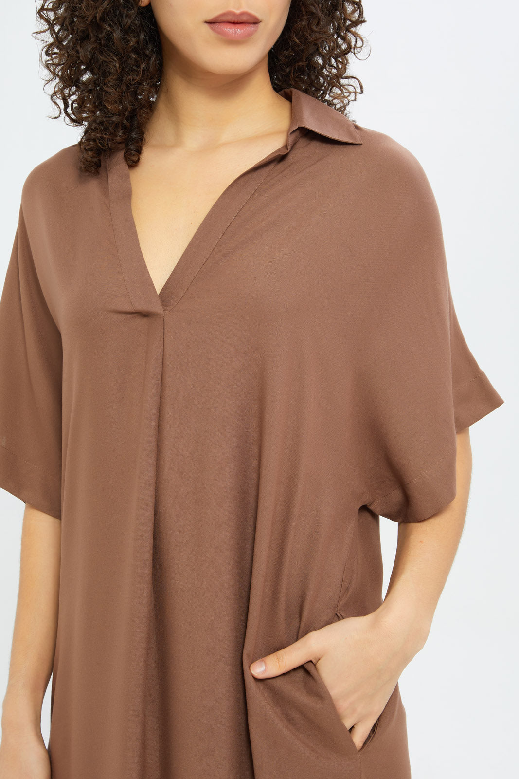 Redtag-Women-Sand-Short-Sleeves-With-Collar-Nightgown-Category:Nightgowns,-Colour:Sand,-Deals:New-In,-Filter:Women's-Clothing,-H1:LWR,-H2:LDN,-H3:NWR,-H4:NGN,-New-In-Women-APL,-Non-Sale,-S23C,-Season:S23C,-Section:Women,-Women-Nightgowns--