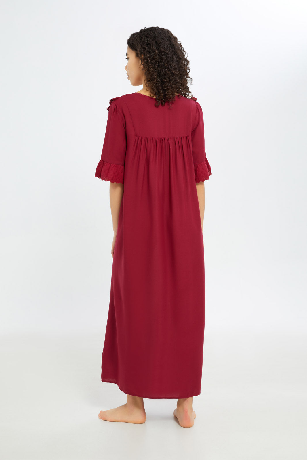 Redtag-Women-Burgundy-Solid-Short-Sleeves-Nightgown-Category:Nightgowns,-Colour:Burgundy,-Deals:New-In,-Filter:Women's-Clothing,-H1:LWR,-H2:LDN,-H3:NWR,-H4:NGN,-New-In-Women-APL,-Non-Sale,-S23C,-Season:S23C,-Section:Women,-Women-Nightgowns--