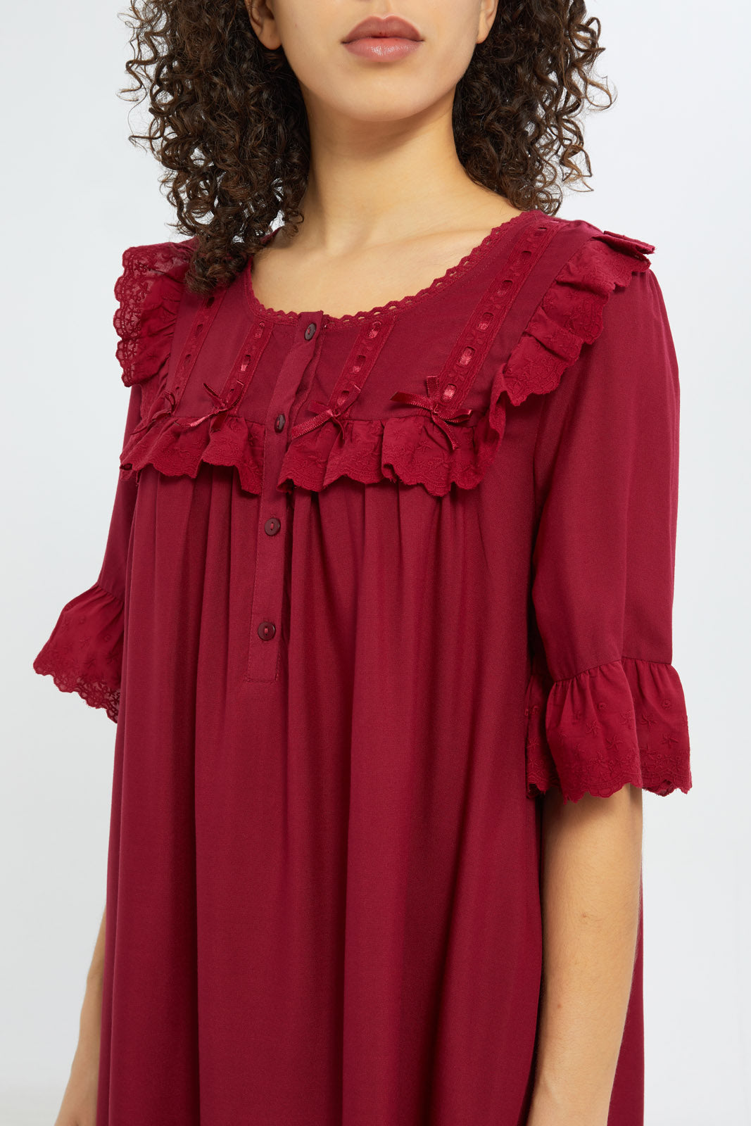 Redtag-Women-Burgundy-Solid-Short-Sleeves-Nightgown-Category:Nightgowns,-Colour:Burgundy,-Deals:New-In,-Filter:Women's-Clothing,-H1:LWR,-H2:LDN,-H3:NWR,-H4:NGN,-New-In-Women-APL,-Non-Sale,-S23C,-Season:S23C,-Section:Women,-Women-Nightgowns--