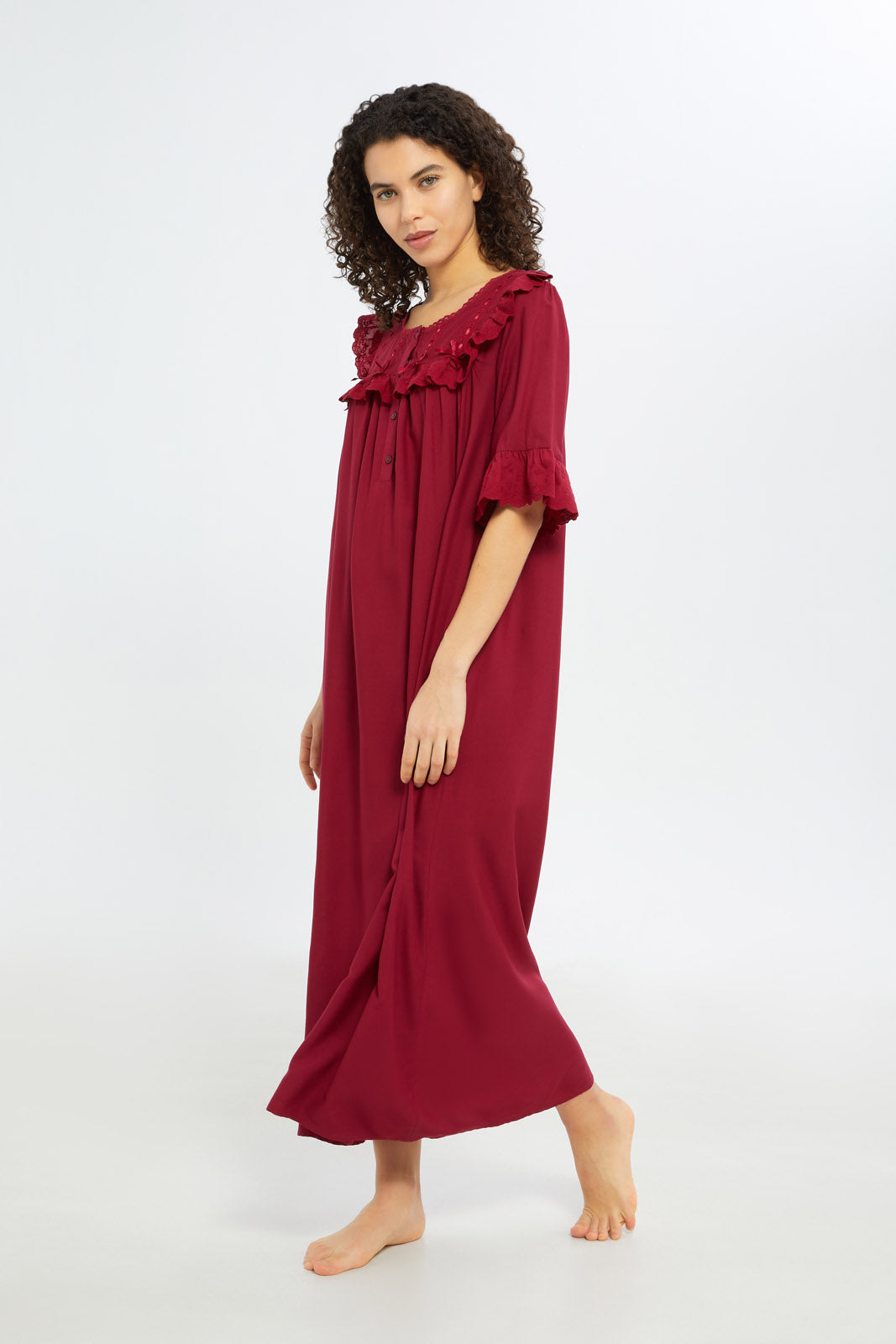 Redtag-Women-Burgundy-Solid-Short-Sleeves-Nightgown-Category:Nightgowns,-Colour:Burgundy,-Deals:New-In,-Filter:Women's-Clothing,-H1:LWR,-H2:LDN,-H3:NWR,-H4:NGN,-New-In-Women-APL,-Non-Sale,-S23C,-Season:S23C,-Section:Women,-Women-Nightgowns--