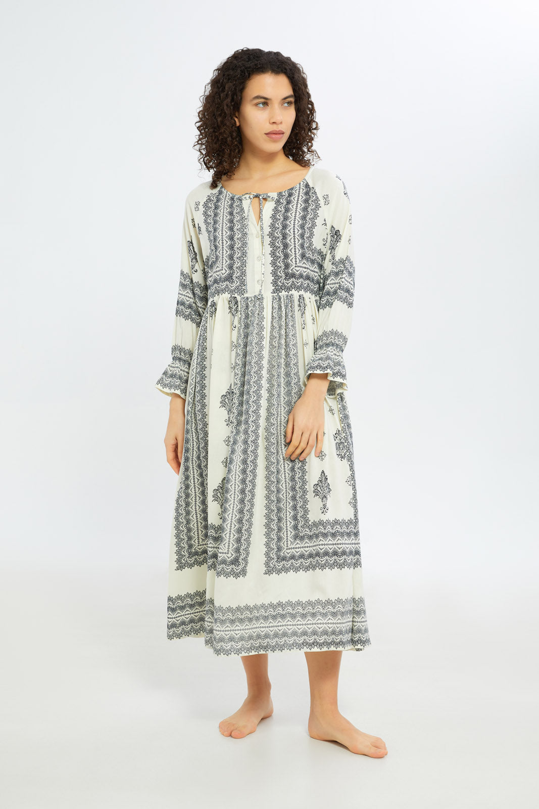 Redtag-Women-White-Aop-Long-Sleeves-Nightgown-Category:Nightgowns,-Colour:White,-Deals:New-In,-Filter:Women's-Clothing,-H1:LWR,-H2:LDN,-H3:NWR,-H4:NGN,-New-In-Women-APL,-Non-Sale,-S23C,-Season:S23C,-Section:Women,-Women-Nightgowns--