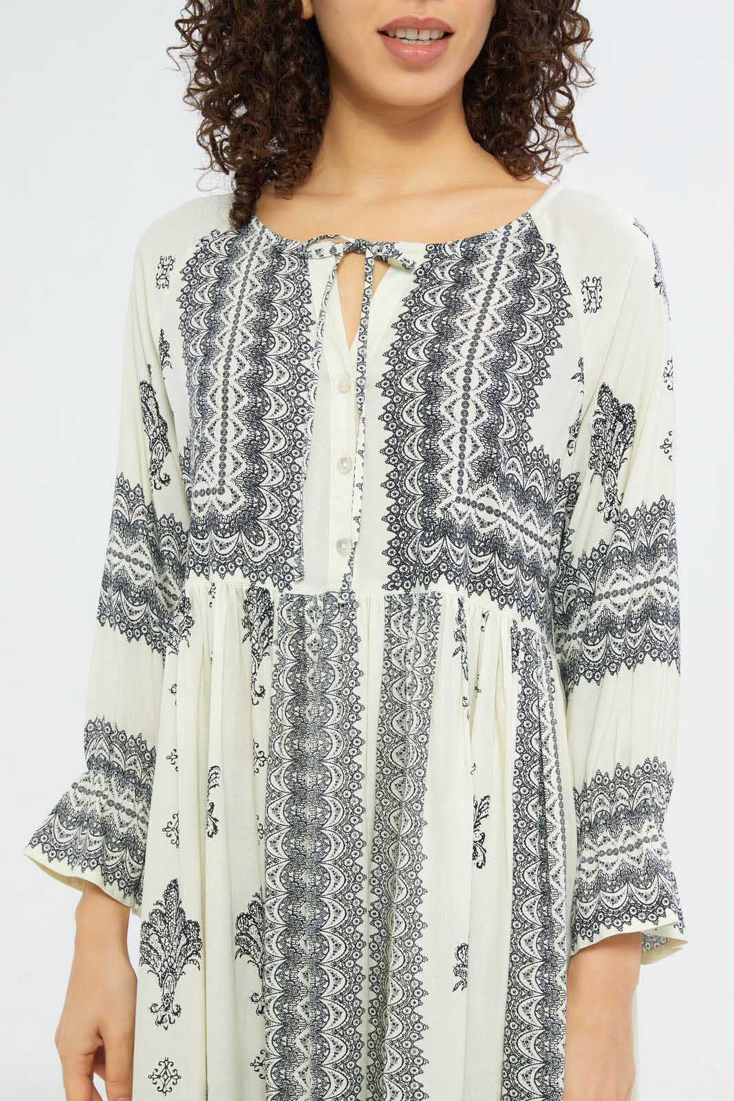 Redtag-Women-White-Aop-Long-Sleeves-Nightgown-Category:Nightgowns,-Colour:White,-Deals:New-In,-Filter:Women's-Clothing,-H1:LWR,-H2:LDN,-H3:NWR,-H4:NGN,-New-In-Women-APL,-Non-Sale,-S23C,-Season:S23C,-Section:Women,-Women-Nightgowns--