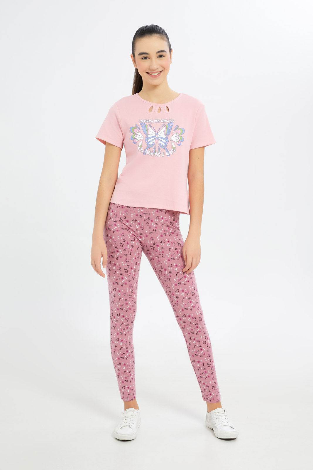 Redtag-Girls-Pink-Floral-Aop-Leggings-Category:Leggings,-Colour:Assorted,-Deals:New-In,-Filter:Senior-Girls-(8-to-14-Yrs),-GSR-Leggings,-H1:KWR,-H2:GSR,-H3:TRS,-H4:LEG,-New-In-GSR-APL,-Non-Sale,-Promo:TBL,-S23C,-Season:S23C,-Section:Girls-(0-to-14Yrs),-TBL-Senior-Girls-9 to 14 Years