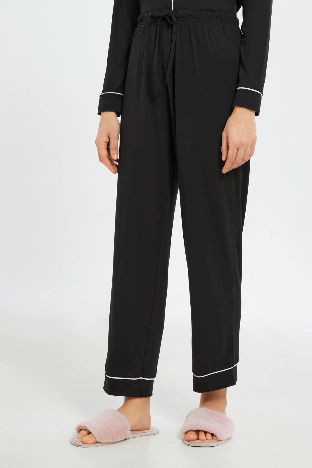 Redtag-Women-Black-Solid-Long-Sleeves-Classic-Pajama-Set-Category:Pyjama-Sets,-Colour:Black,-Deals:New-In,-Filter:Women's-Clothing,-H1:LWR,-H2:LDN,-H3:NWR,-H4:PJS,-New-In-Women-APL,-Non-Sale,-RMD,-S23C,-Season:S23C,-Section:Women,-Women-Pyjama-Sets--