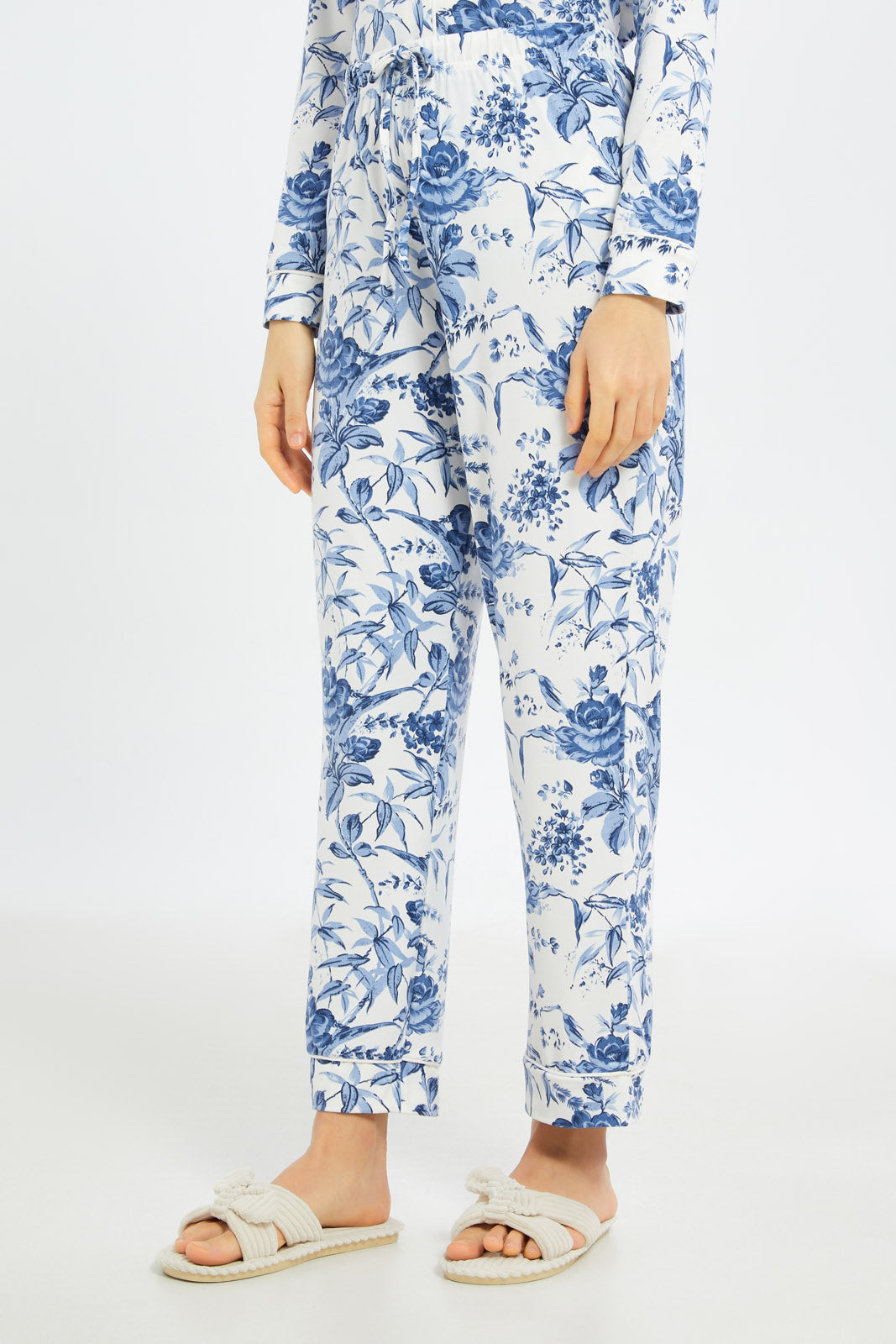 Redtag-Women-White-Aop-Long-Sleeves-Classic-Pajama-Set-Category:Pyjama-Sets,-Colour:White,-Deals:New-In,-Filter:Women's-Clothing,-H1:LWR,-H2:LDN,-H3:NWR,-H4:PJS,-New-In-Women-APL,-Non-Sale,-RMD,-S23C,-Season:S23C,-Section:Women,-Women-Pyjama-Sets--