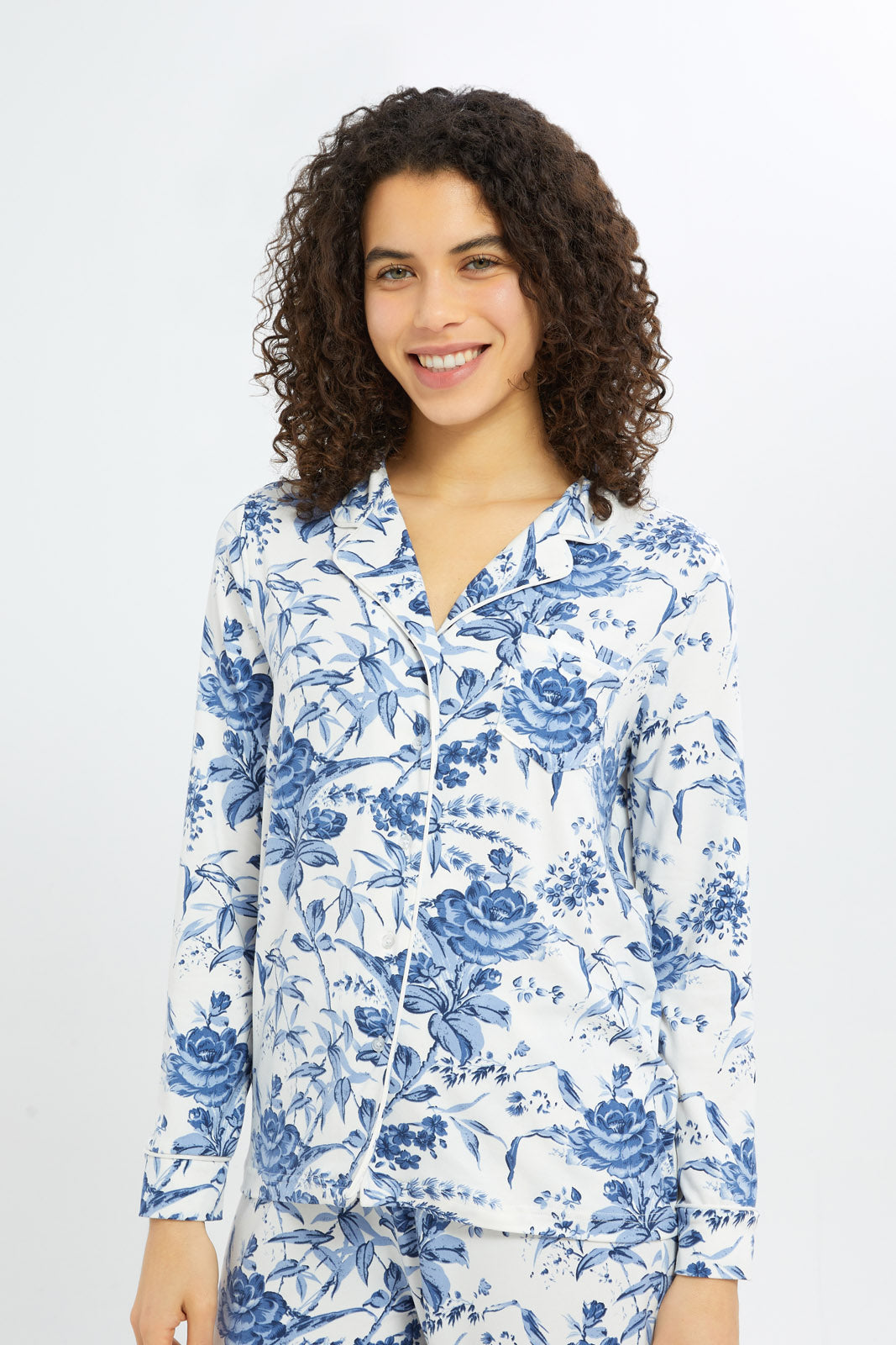 Redtag-Women-White-Aop-Long-Sleeves-Classic-Pajama-Set-Category:Pyjama-Sets,-Colour:White,-Deals:New-In,-Filter:Women's-Clothing,-H1:LWR,-H2:LDN,-H3:NWR,-H4:PJS,-New-In-Women-APL,-Non-Sale,-RMD,-S23C,-Season:S23C,-Section:Women,-Women-Pyjama-Sets--