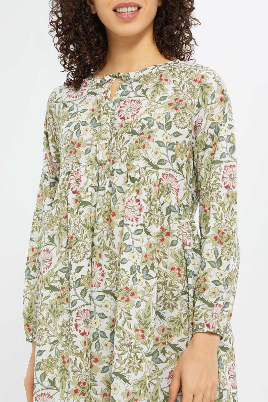 Redtag-Women-Green-Aop-Long-Sleeves-Nightgown-Category:Nightgowns,-Colour:Green,-Deals:New-In,-Filter:Women's-Clothing,-H1:LWR,-H2:LDN,-H3:NWR,-H4:NGN,-New-In-Women-APL,-Non-Sale,-S23C,-Season:S23C,-Section:Women,-Women-Nightgowns--