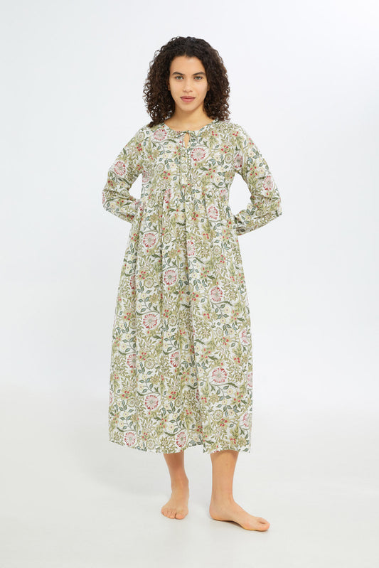 Redtag-Women-Green-Aop-Long-Sleeves-Nightgown-Category:Nightgowns,-Colour:Green,-Deals:New-In,-Filter:Women's-Clothing,-H1:LWR,-H2:LDN,-H3:NWR,-H4:NGN,-New-In-Women-APL,-Non-Sale,-S23C,-Season:S23C,-Section:Women,-Women-Nightgowns--