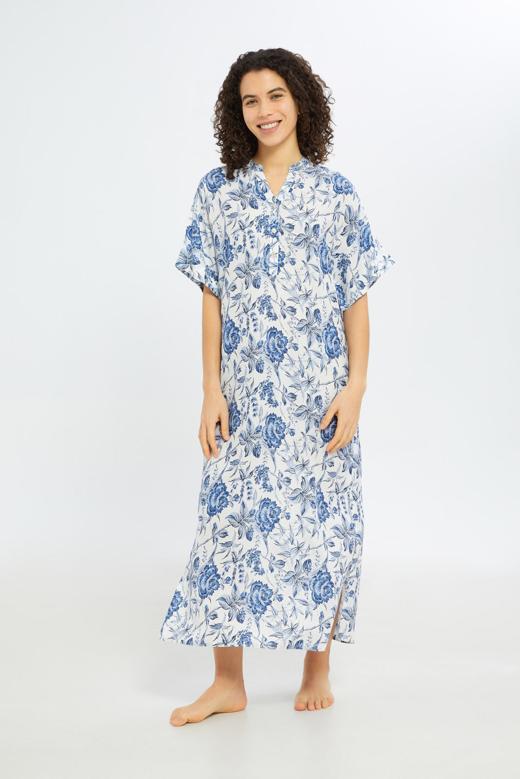 Redtag-Women-Ivory-Aop-Short-Sleeves-Nightgown-Category:Nightgowns,-Colour:Ivory,-Deals:New-In,-Filter:Women's-Clothing,-H1:LWR,-H2:LDN,-H3:NWR,-H4:NGN,-New-In-Women-APL,-Non-Sale,-RMD,-S23C,-Season:S23C,-Section:Women,-Women-Nightgowns--