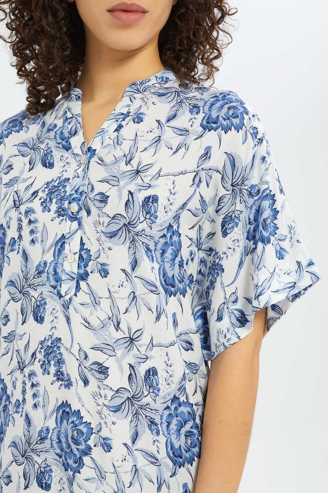Redtag-Women-Ivory-Aop-Short-Sleeves-Nightgown-Category:Nightgowns,-Colour:Ivory,-Deals:New-In,-Filter:Women's-Clothing,-H1:LWR,-H2:LDN,-H3:NWR,-H4:NGN,-New-In-Women-APL,-Non-Sale,-RMD,-S23C,-Season:S23C,-Section:Women,-Women-Nightgowns--