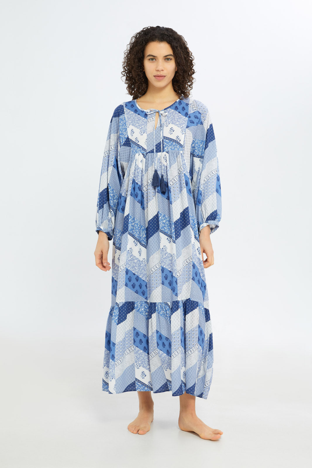 Redtag-Women-Blue-Aop-Long-Sleeves-Nightgown-Category:Nightgowns,-Colour:Blue,-Deals:New-In,-Filter:Women's-Clothing,-H1:LWR,-H2:LDN,-H3:NWR,-H4:NGN,-New-In-Women-APL,-Non-Sale,-RMD,-S23C,-Season:S23C,-Section:Women,-Women-Nightgowns--