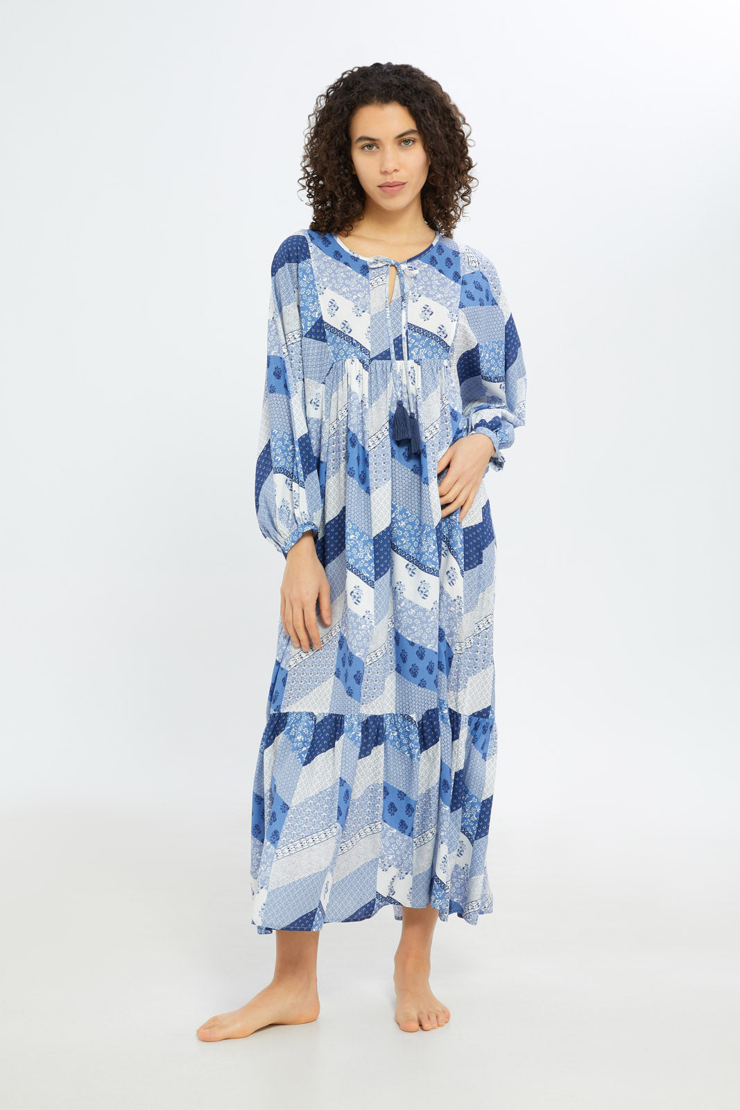 Redtag-Women-Blue-Aop-Long-Sleeves-Nightgown-Category:Nightgowns,-Colour:Blue,-Deals:New-In,-Filter:Women's-Clothing,-H1:LWR,-H2:LDN,-H3:NWR,-H4:NGN,-New-In-Women-APL,-Non-Sale,-RMD,-S23C,-Season:S23C,-Section:Women,-Women-Nightgowns--