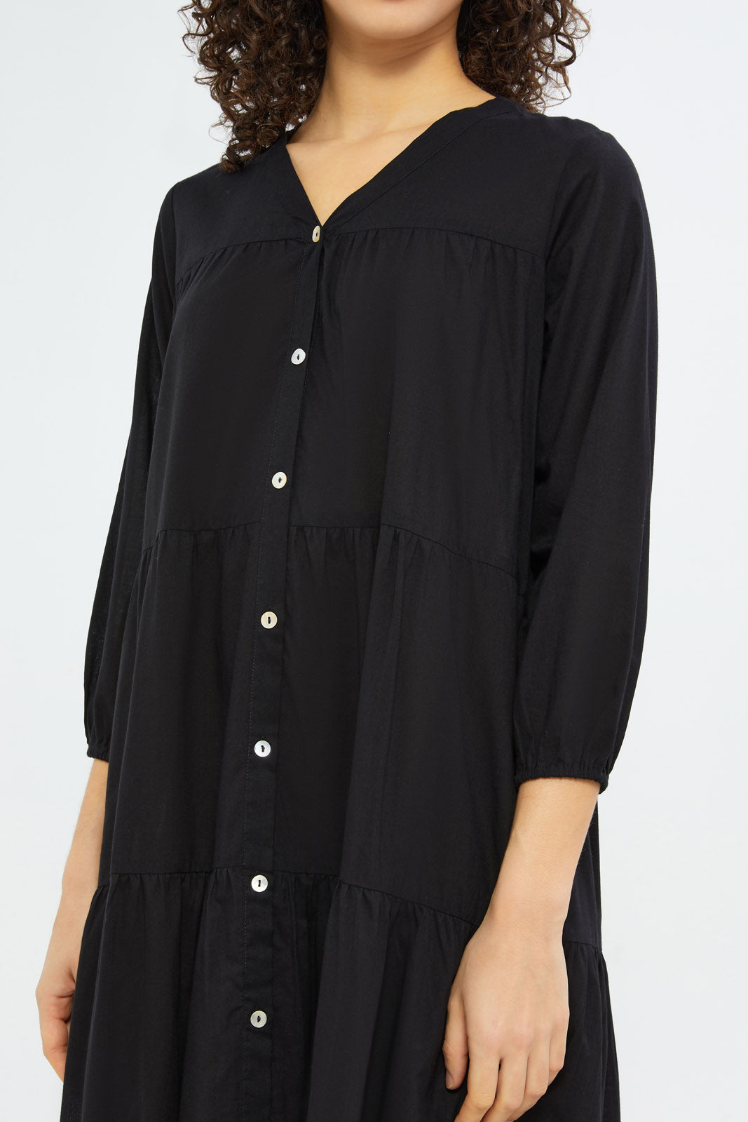 Redtag-Women-Black-Solid-3/4-Sleeves-Long-Length-Nightgown-In-Extended-Size-Category:Nightgowns,-Colour:Black,-Deals:New-In,-Filter:Women's-Clothing,-H1:LWR,-H2:LDN,-H3:NWR,-H4:NGN,-New-In-Women-APL,-Non-Sale,-RMD,-S23C,-Season:S23C,-Section:Women,-Women-Nightgowns--