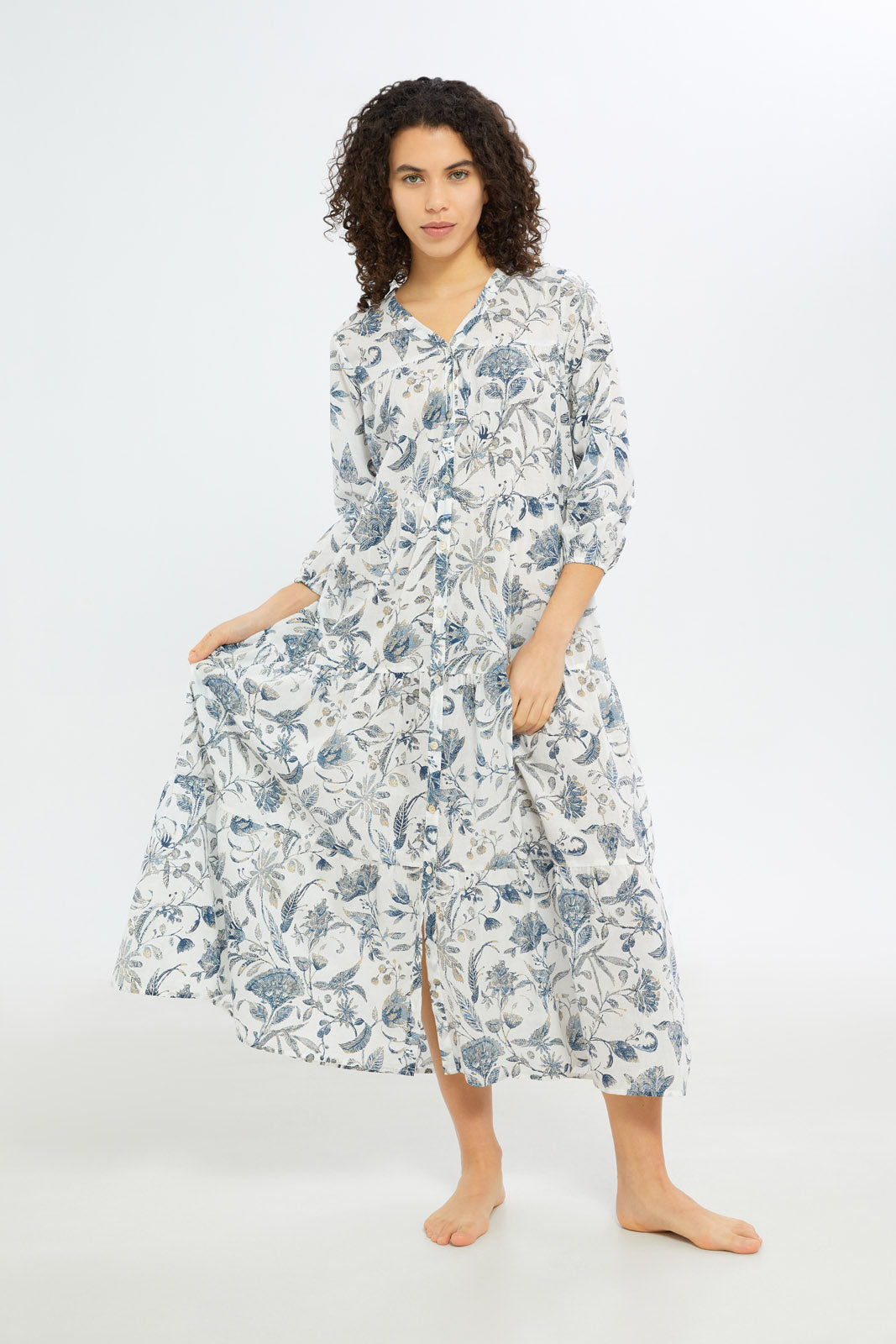Redtag-Women-Pale-Pink-3/4-Sleeves-Long-Length-Nightgown-In-Extended-Size-Category:Nightgowns,-Colour:Ivory,-Deals:New-In,-Filter:Women's-Clothing,-H1:LWR,-H2:LDN,-H3:NWR,-H4:NGN,-New-In-Women-APL,-Non-Sale,-RMD,-S23C,-Season:S23C,-Section:Women,-Women-Nightgowns--
