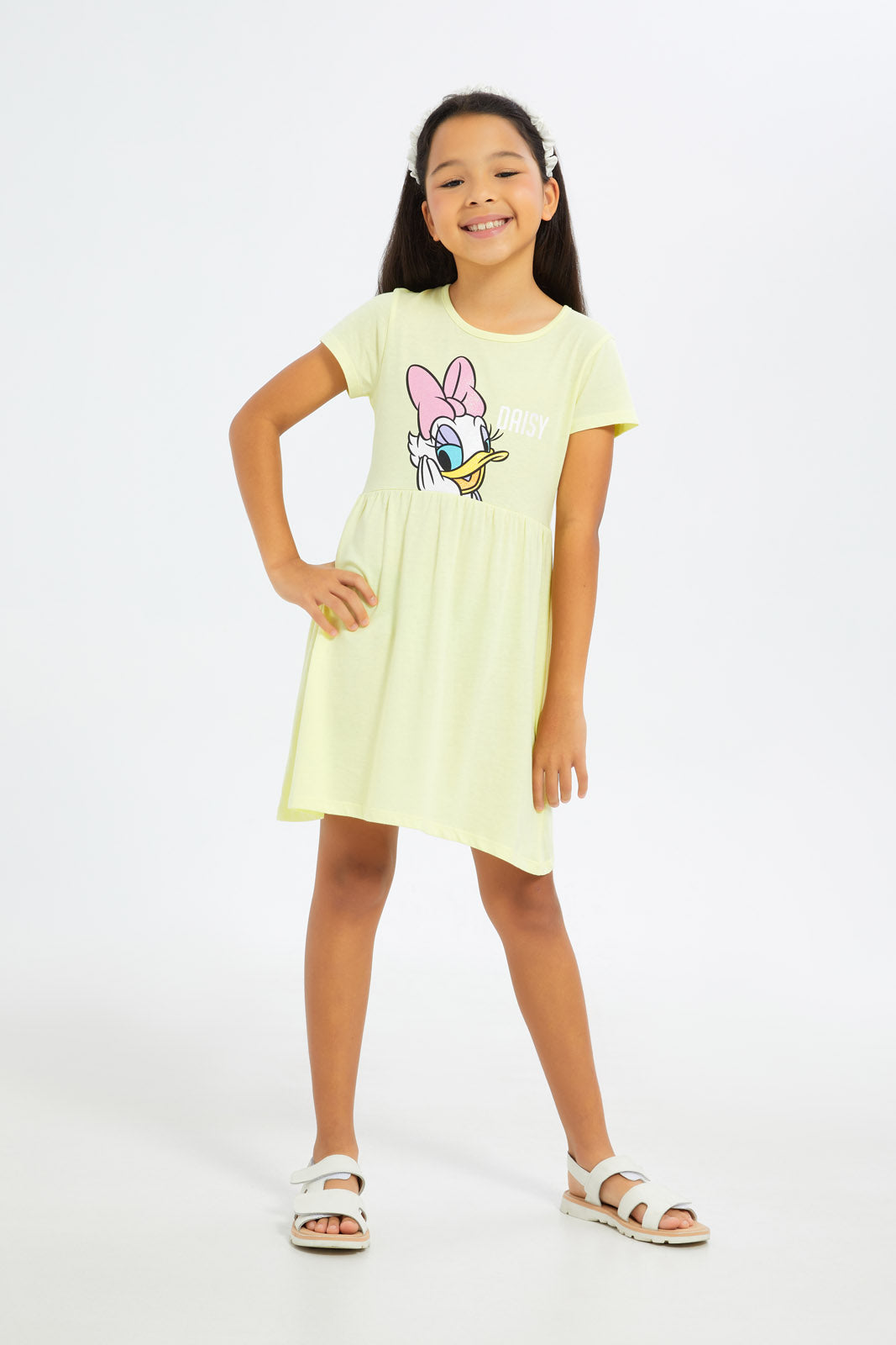 Redtag-Girls-Yellow-Daisy-Placement-Print-Dress-Category:Dresses,-Colour:Yellow,-Deals:New-In,-Filter:Girls-(2-to-8-Yrs),-GIR-Dresses,-H1:KWR,-H2:GIR,-H3:DRS,-H4:CAD,-New-In-GIR-APL,-Non-Sale,-S23B,-Season:S23B,-Section:Girls-(0-to-14Yrs)-Girls-2 to 8 Years