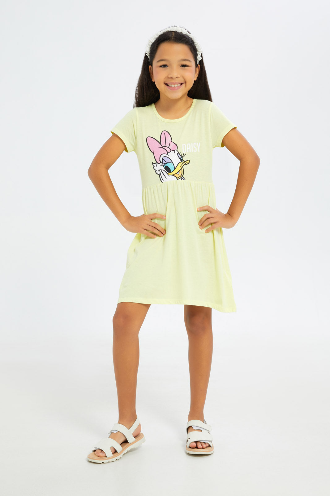 Redtag-Girls-Yellow-Daisy-Placement-Print-Dress-Category:Dresses,-Colour:Yellow,-Deals:New-In,-Filter:Girls-(2-to-8-Yrs),-GIR-Dresses,-H1:KWR,-H2:GIR,-H3:DRS,-H4:CAD,-New-In-GIR-APL,-Non-Sale,-S23B,-Season:S23B,-Section:Girls-(0-to-14Yrs)-Girls-2 to 8 Years